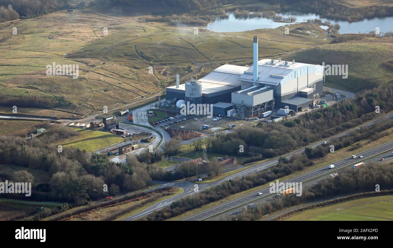 Luftaufnahme von Allerton Abfallverwertung Park, auf der A1 (M) in der Nähe von Harrogate, North Yorkshire, Großbritannien Stockfoto