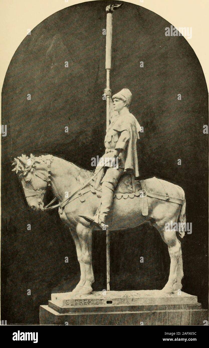 . Kunst und Kritik: Monographien und Studien. Osten; auf dem Sockel sind verstreut Blumen und einem Kranz von immor - telles. Diese Statue ist voller Gefühl; das Lager und die gest-ure sind besonders ausdrucksstark, und der technischen Behandlung ist Mas-terly in der Einfachheit. M. Emmanuel Fremiet (geboren 1824), ein Schüler und Neffe ofRude, ist vielleicht die Kinderreicheren und abwechslungsreich Leistungsstarke, vonder realistische Sicht der zeitgenössischen französischen sculp. Als animalier Er allein gesagt werden kann, erfolgreich zu withoutreplacing Barye, und als Bildhauer der menschlichen Form er exhib begrenzt im Salon von 1886 eine Denicheur Stockfoto