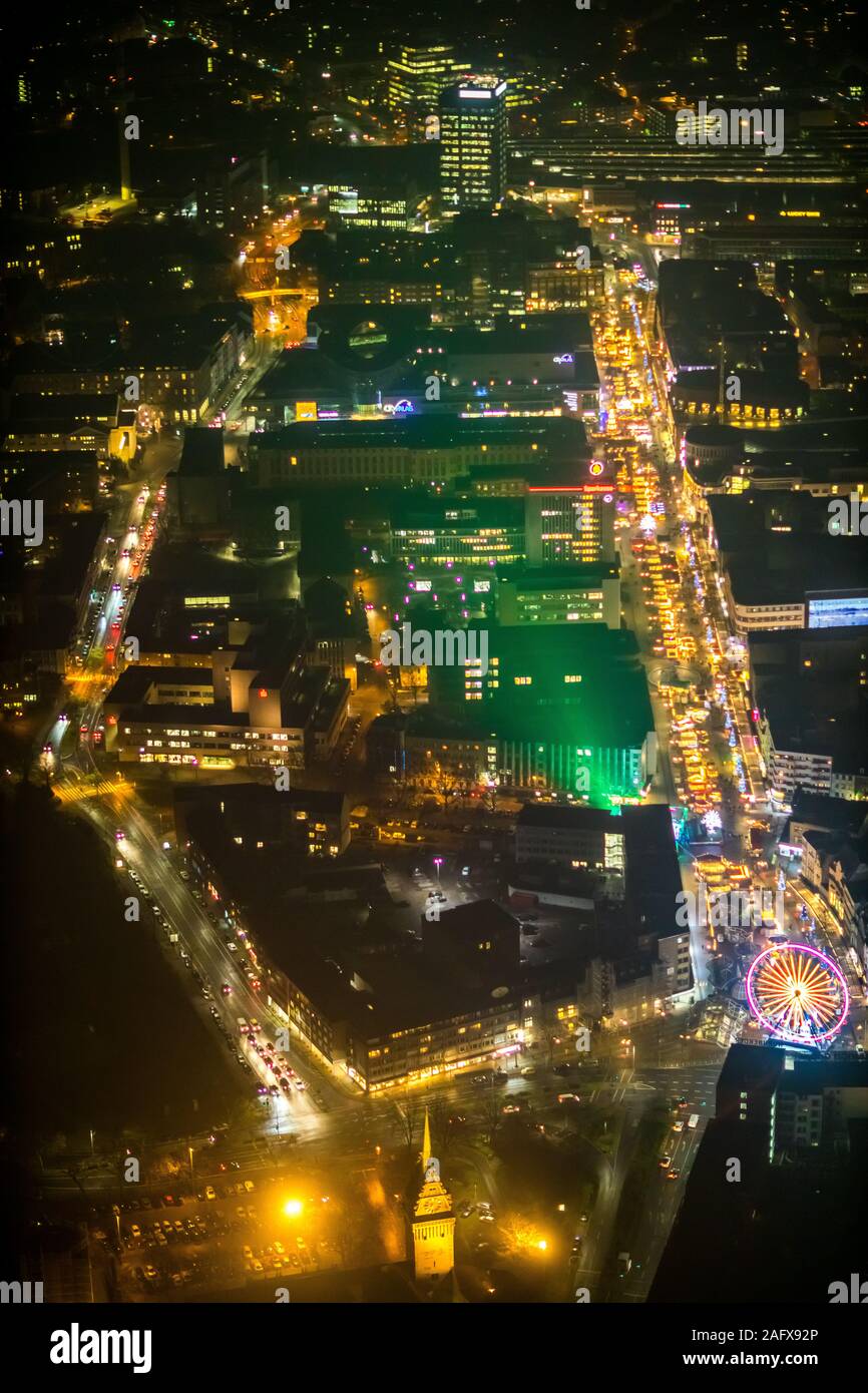 Luftbild, Königstraße, Weihnachtsmarkt, Fußgängerzone, Duisburg-Mitte, Duisburg, Ruhrgebiet, Nordrhein-Westfalen, Deutschland, DE, Europa, Vögel - Stockfoto