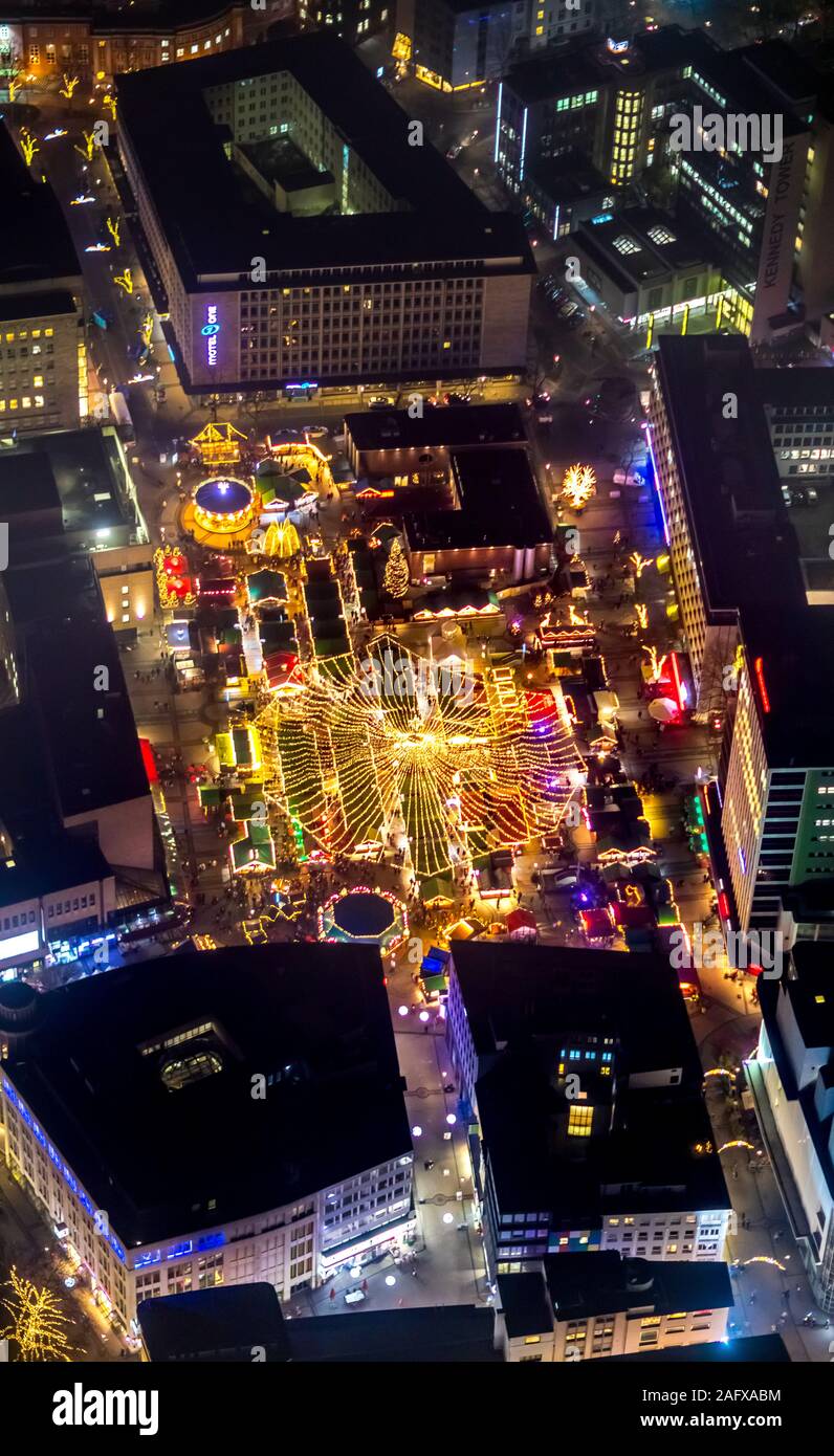 Luftbild, Kennedyplatz, Weihnachtsmarkt Essen, historischer Markt Essen, Ostviertel, Essen, Ruhrgebiet, Nordrhein-Westfalen, Deutschland, DE, Europa Stockfoto