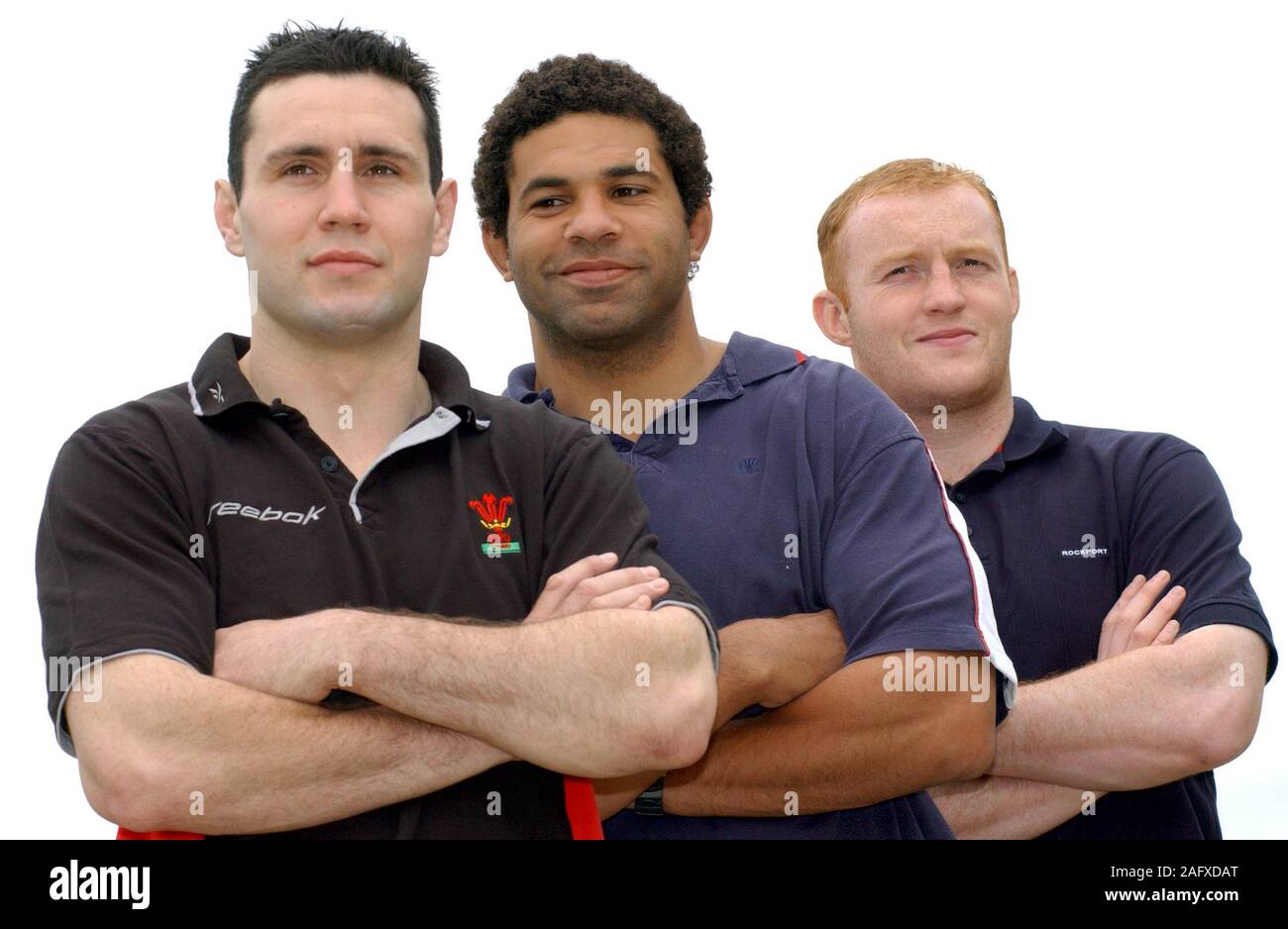 Drei von Wales und capatins für die Tour Down Under abgebildet an das Tal von Glamorgan Hotel heute (Sonntag, 11/5/03). Abgebildet sind nach rechts Stephen Jones, Colin Charvis und Martyn Williams links. Stockfoto