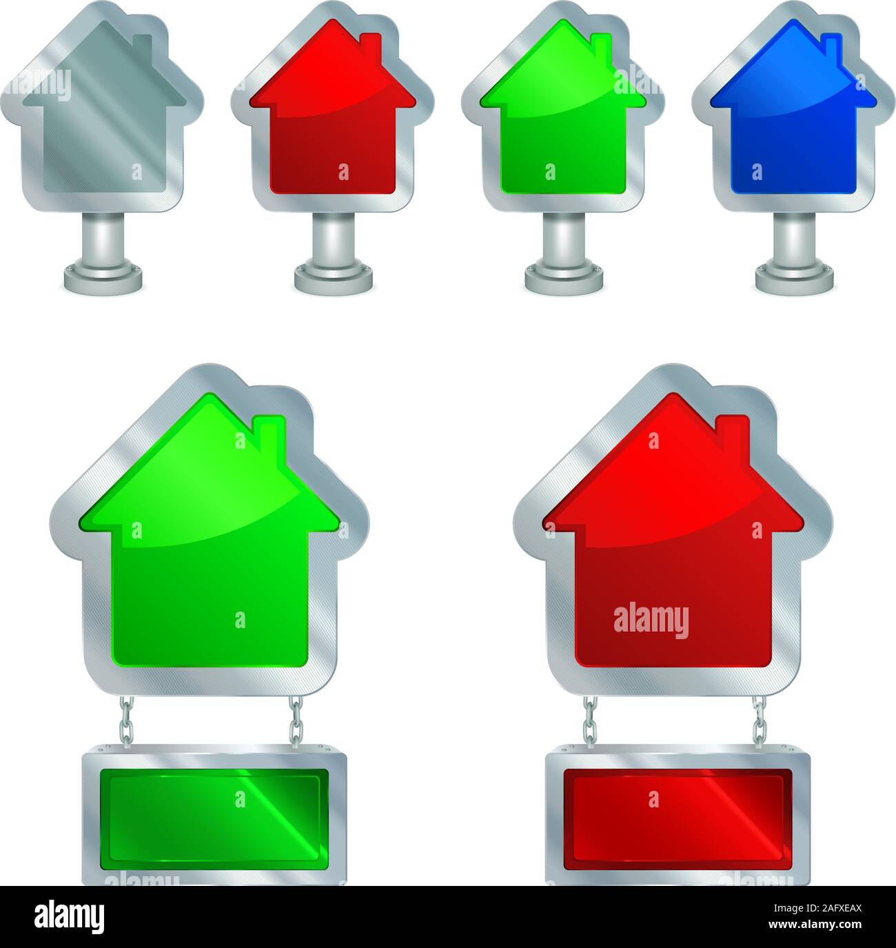 Haus zum Verkauf oder zur Miete Symbole gesetzt Stock Vektor