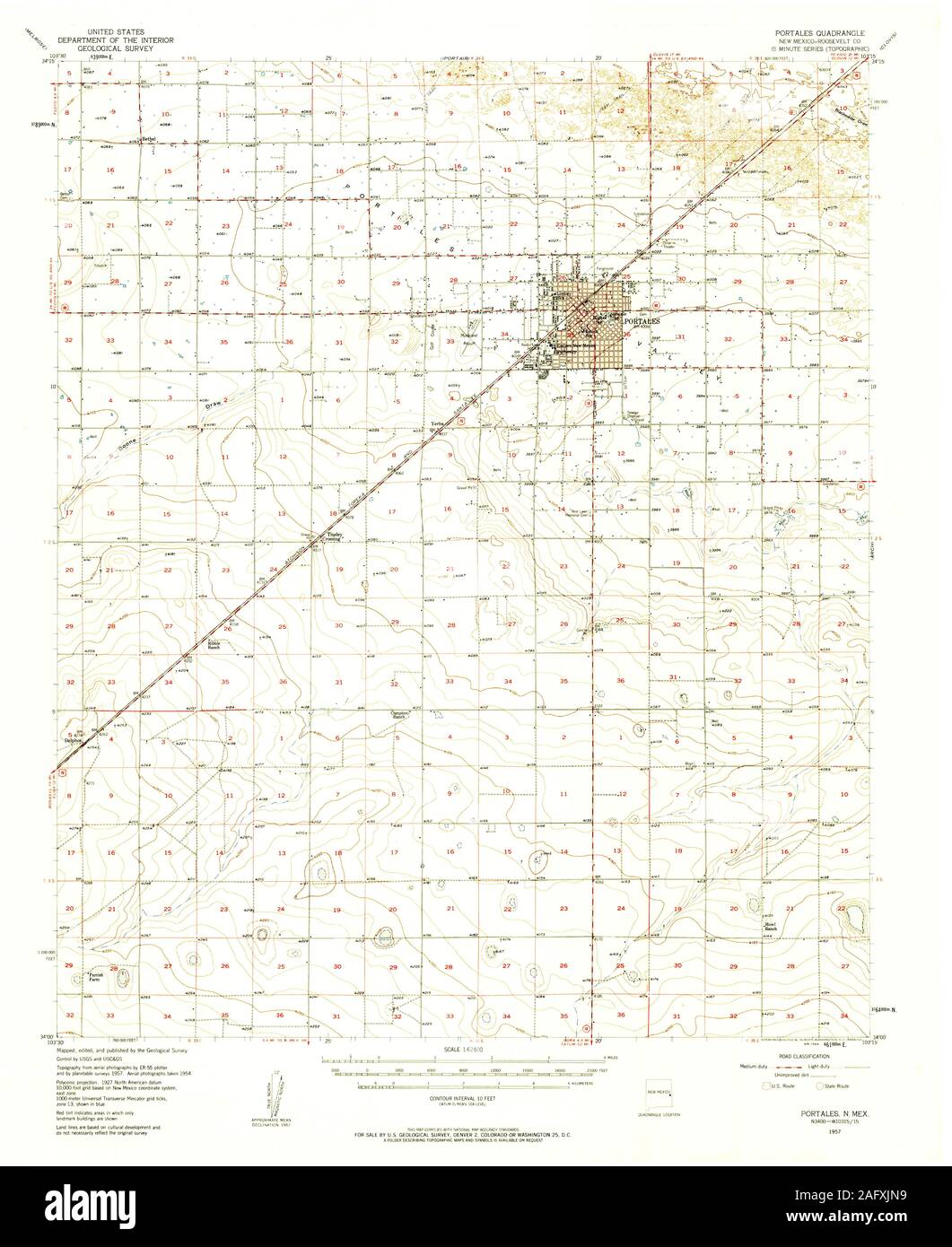 USGS TOPO Karte New York NM Portales 191935 1957 62.500 Wiederherstellung Stockfoto