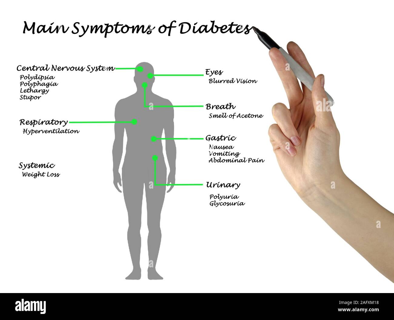 Die wichtigsten Symptome von Diabetes Stockfoto