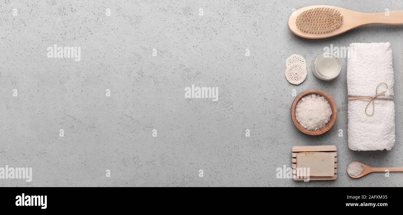 Satz von eco Zubehör und Naturkosmetik für Hautpflege Stockfoto