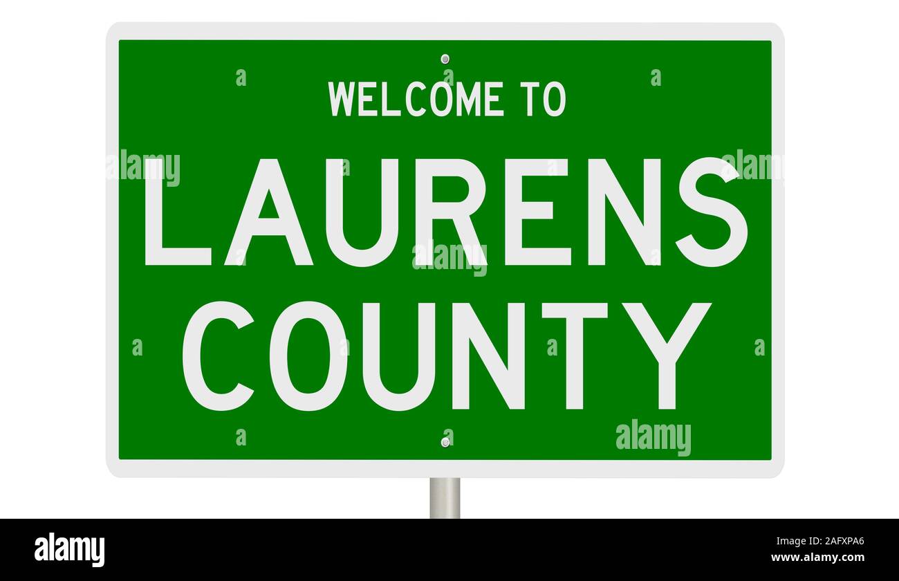 Rendering von einem grünen 3d Autobahn Zeichen für Laurens County Stockfoto