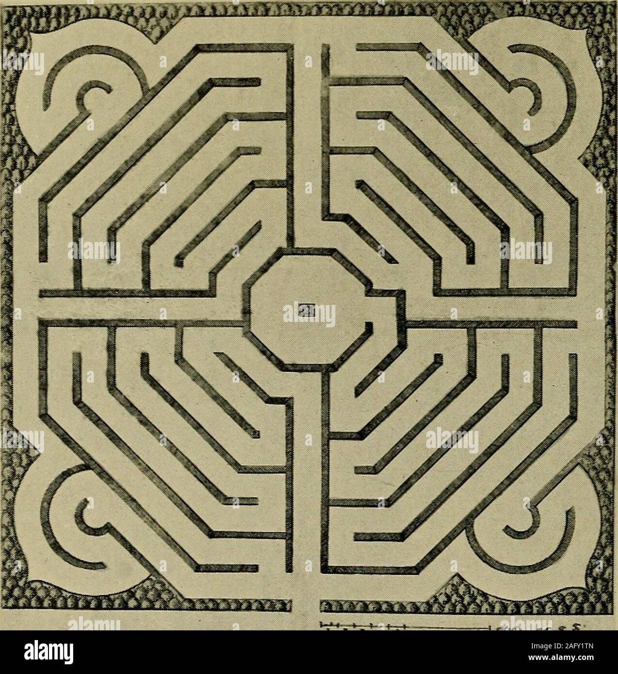 . Irrgärten und Labyrinthe; ein allgemeines Konto ihrer Geschichte und Entwicklungen. - T&. 5 T3-and-. r&lt; es ** jKjr-f: Fia: s. 95 und 96. Labyrinth Desisrns von Andre Mollet, 1651. Jardin &Lt;ie Plaisir, von Andre * Mollet, die königliche gardenerat Stockholm, 1651. Abbn. 97 bis 106 zeigen einige sehr Stockfoto