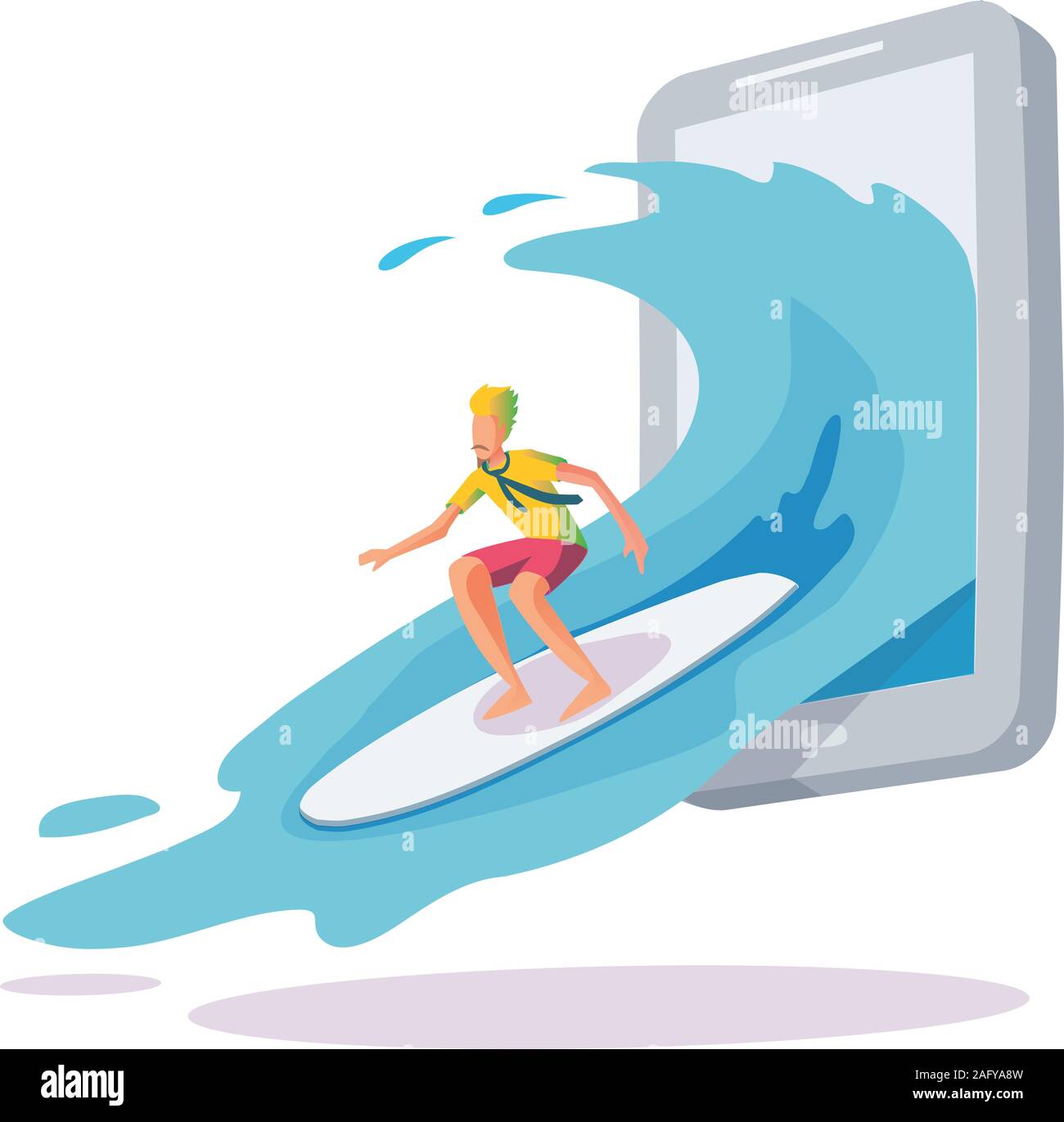 Surfen online ein Smartphone wave Vector Illustration. Surfen im Web für Banner Stock Vektor