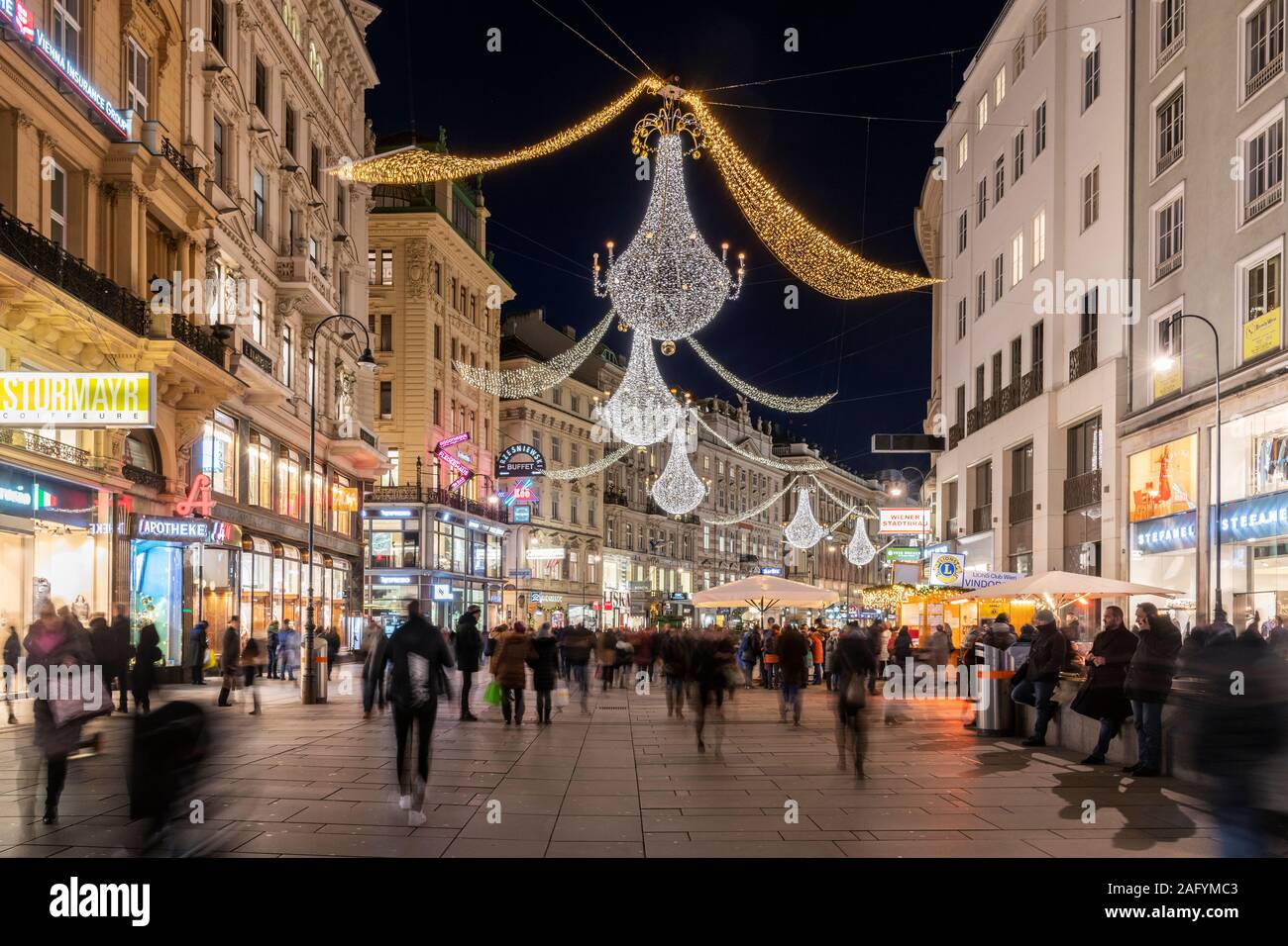 Weihnachtsbeleuchtung, Graben Fußgängerzone, Wien, Österreich Stockfoto