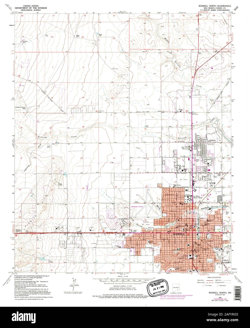 USGS TOPO Karte New Mexico Roswell NM North 194304 1962 24000 Wiederherstellung Stockfoto