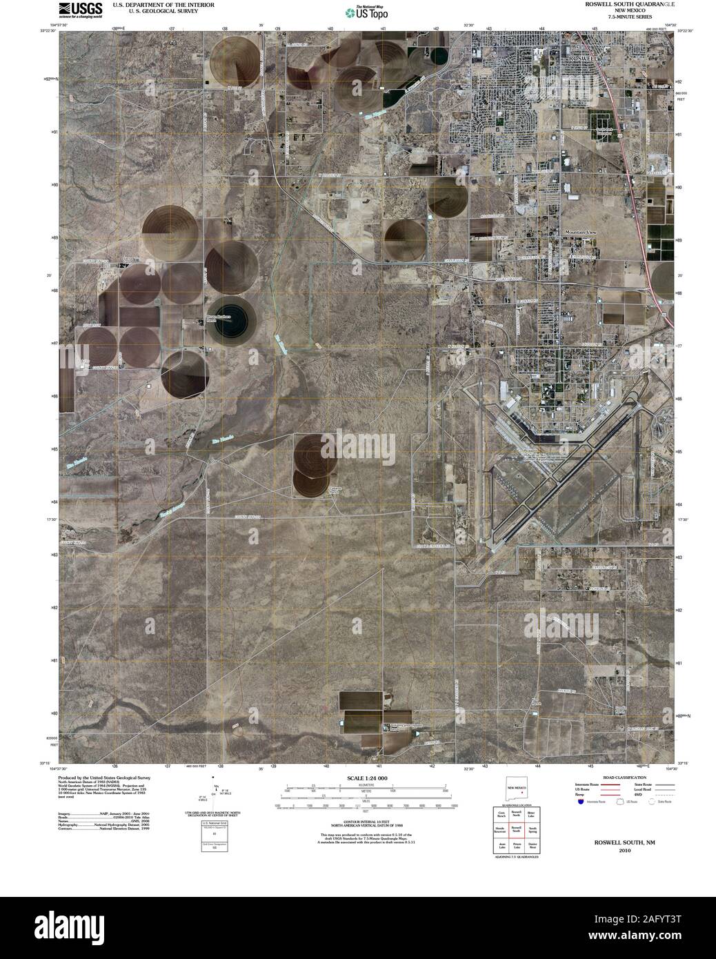 USGS TOPO Karte New Mexico Roswell NM Südlich 20100909 TM Wiederherstellung Stockfoto