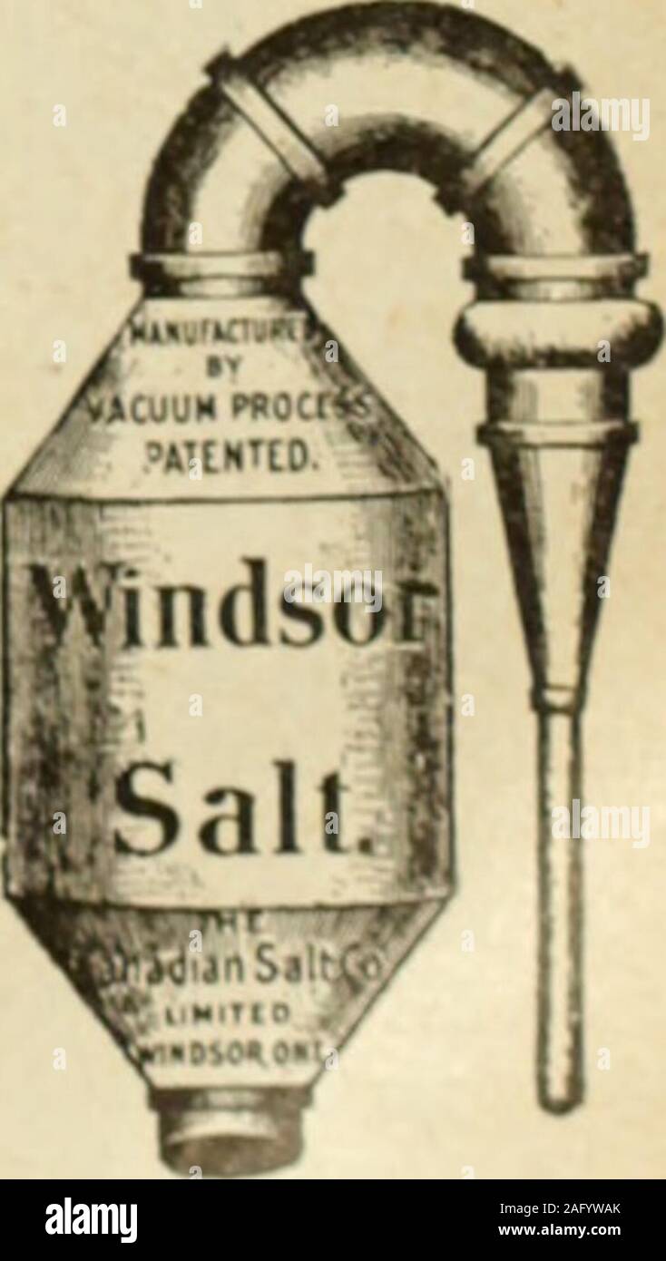 . Le Juillet-Decembre quincaillier (1907). Eine ateuir du Sel Windsor. Le Sel de Table Windsor ne se coagule jamais. Chaquegrain est un-cristal Parfait. Mesz du sel pur et rien quedu sel. Le Sel eine Beurre Windsor est employe par les fabricantsqui ont remporte le prix dans toutes les principales Ex-Positionen de produits de Cremerie. Cest tine preuve desa Qualite. Le Sel ein. Fromage Windsor se dissout restedans lentement - le lait Caille-et fait un Fromage moelleux, Riche, qui se sparen. Le Sel Windsor plaira Eine vos Clients - augmentera votrecommerce-et vous rapportera a la fin de plus gros Prof. Stockfoto