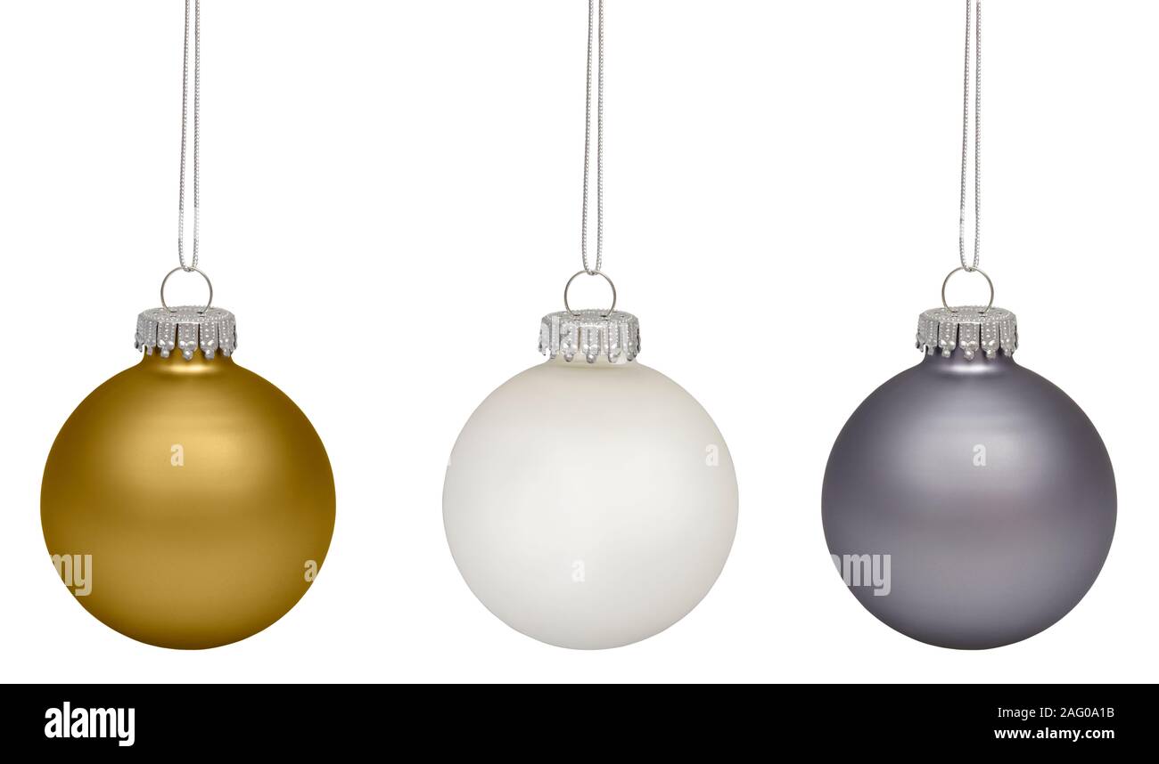 Christbaumkugeln isoliert auf weißem Hintergrund Stockfoto