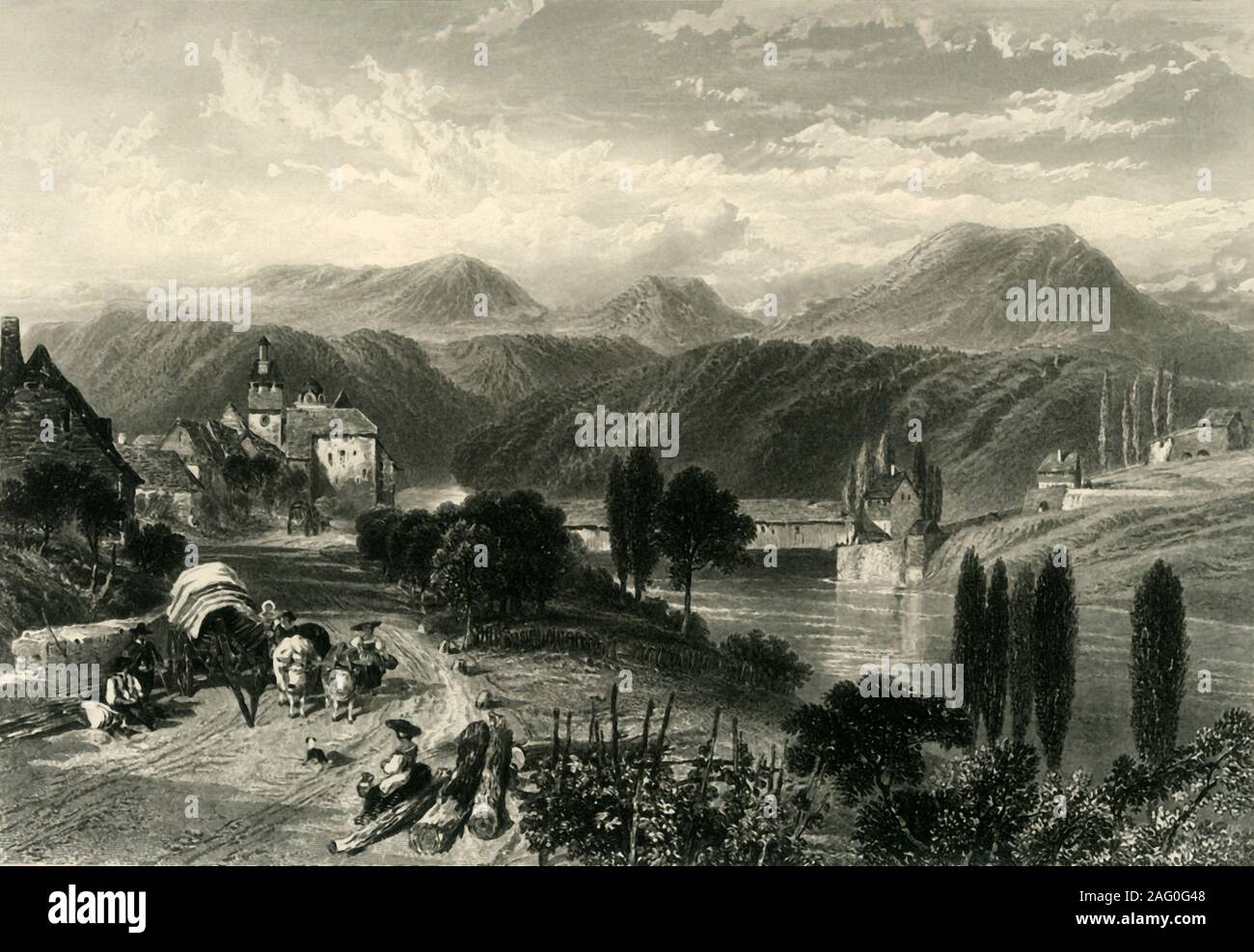 "Eglisau', c 1872. Ansicht der Stadt von Eglisau in der Schweiz, mit der überdachten Brücke über den Rhein. Von "Der deutsch-französische Krieg: seine Ursachen, Ereignisse und Folgen", Band II, vom Kapitän H M Hozier. [William Mackenzie, London, 1872] Stockfoto