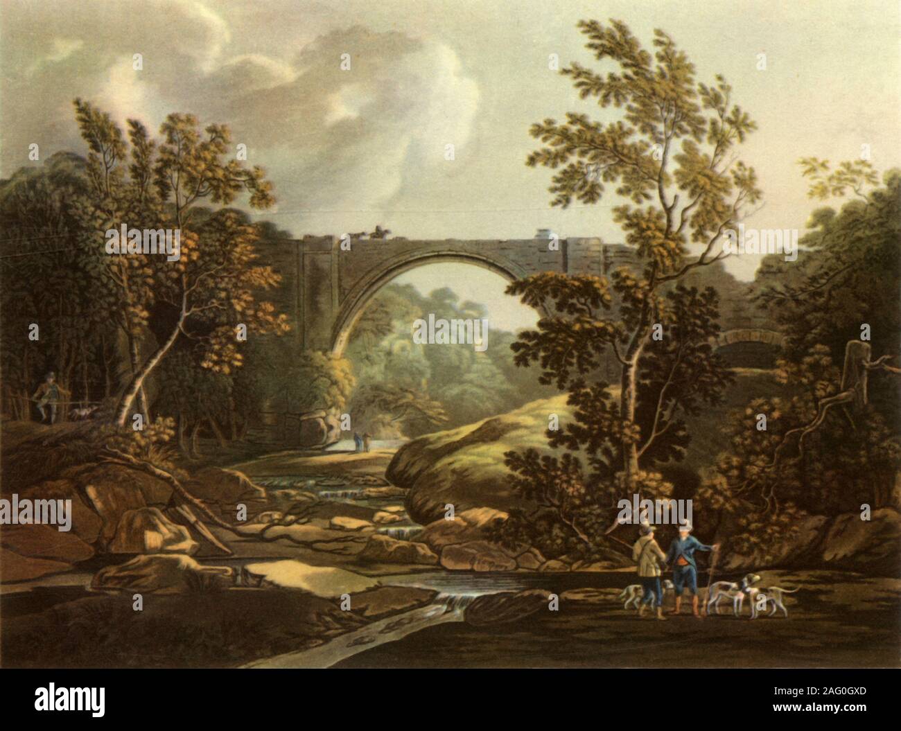 "Der tanfield Arch 1804", (1945). Die causey Arch in der Nähe der Stanley in der Grafschaft Durham ist die weltweit älteste erhaltene einzigen Bogen Eisenbahnbrücke. Es wurde 1725-26 für eine wagonway Tanfield Zechen zu den Fluss Tyne zu verknüpfen. Von "British Railways", von Arthur Elton. [Collins, London, 1945] Stockfoto