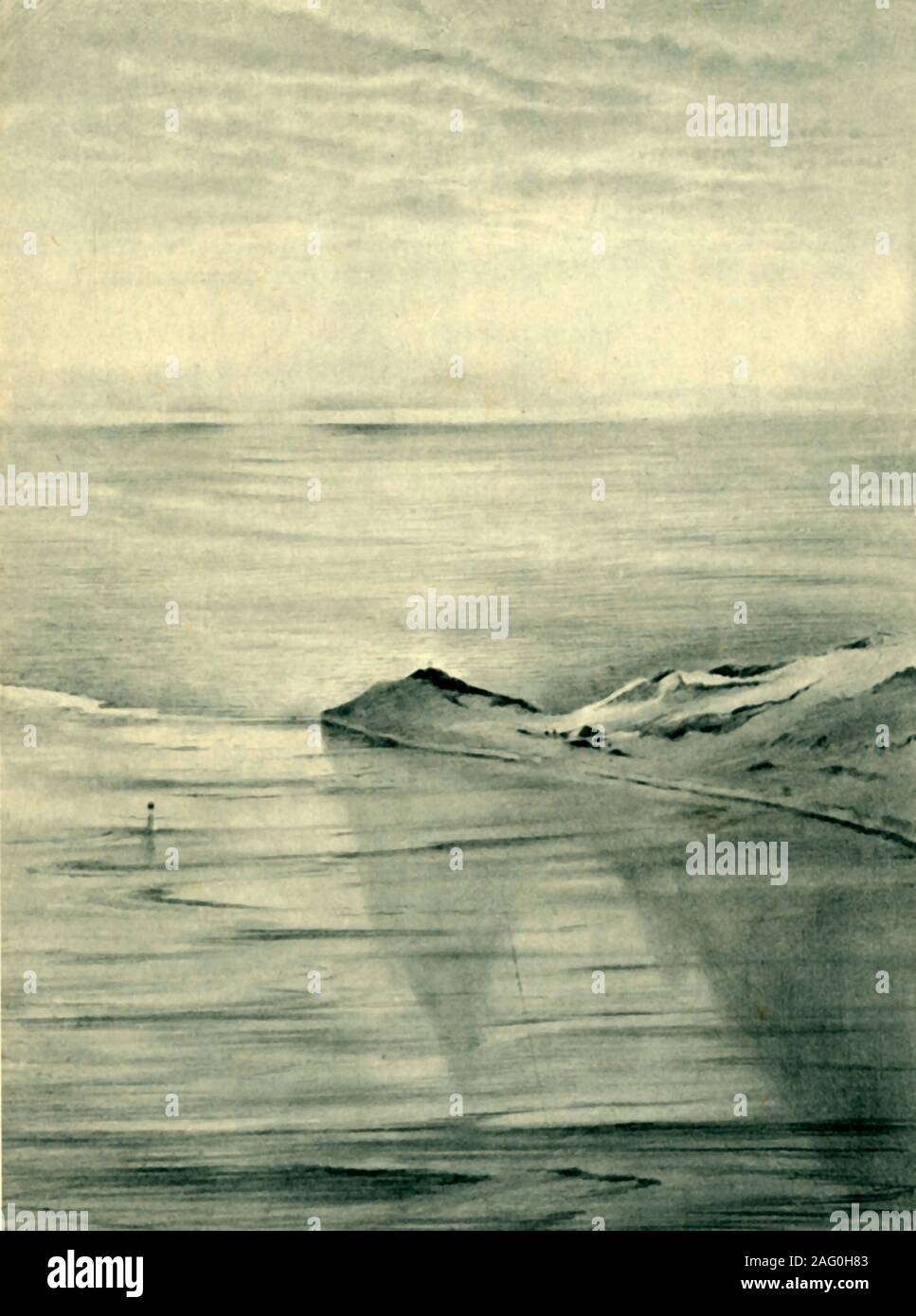 "Hut Point vom Observation Hill", 1911, (1946). Blick auf die Küste der Antarktis am Hut Point Halbinsel auf Ross Island. Nach einem Aquarell von Dr. Edward Wilson, ein Mitglied von Robert Falcon Scott verurteilt Expedition zum Südpol. Wenn Scott's final Camp wurde durch eine Suche im November 1912 entdeckt, Scott's Schlafsack war offen und sein Körper teilweise aus seiner Tasche - seinen linken Arm wurde über Wilson erweitert. Von "Britischen Polarforscher", von Admiral Sir Edward Evans. [Collins, London, 1946] Stockfoto