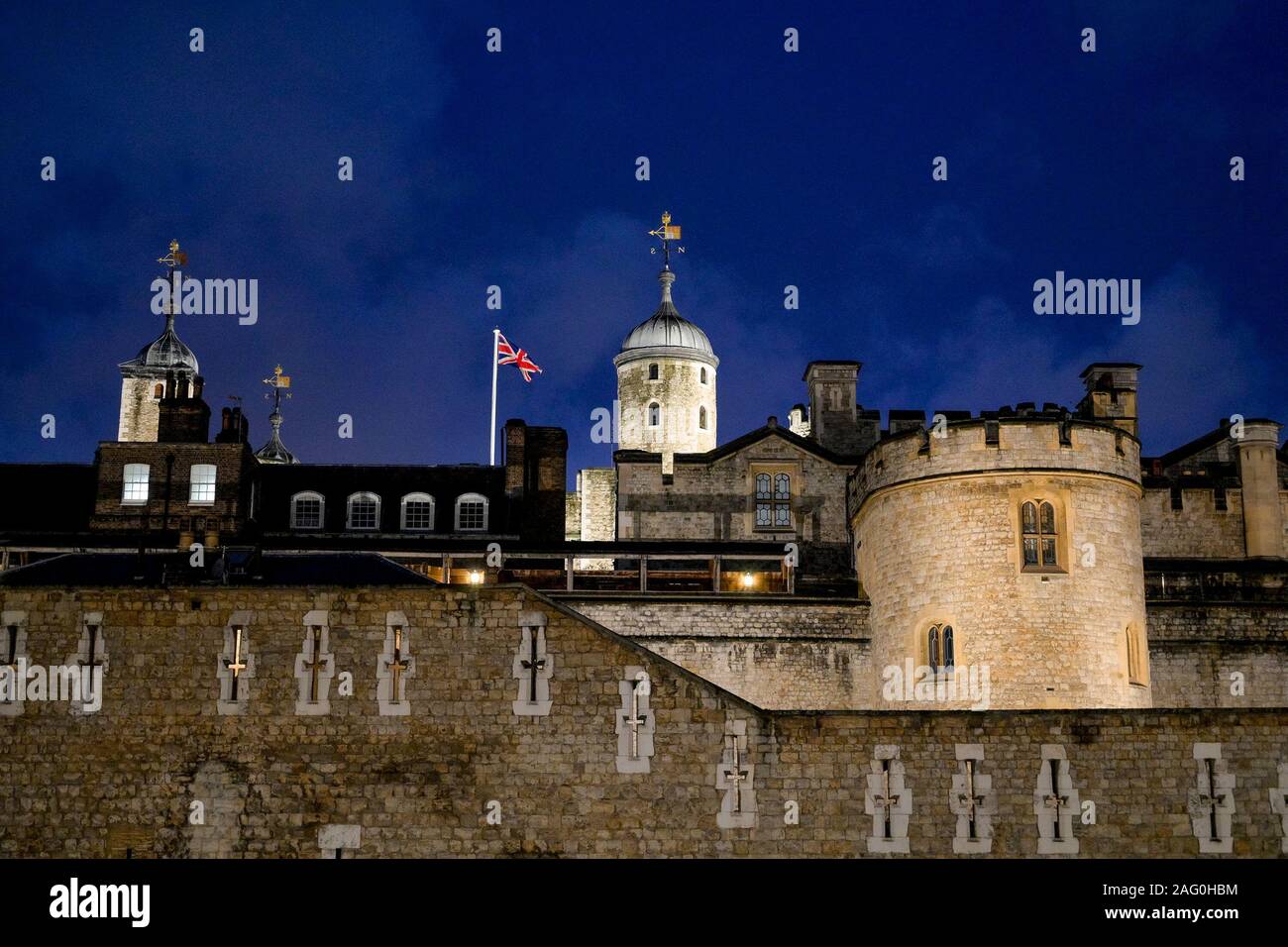 Tower von London, Nacht, London, England, Großbritannien Stockfoto