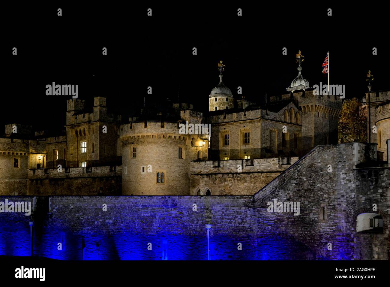 Tower von London, Burg bei Nacht, London, England, Großbritannien Stockfoto
