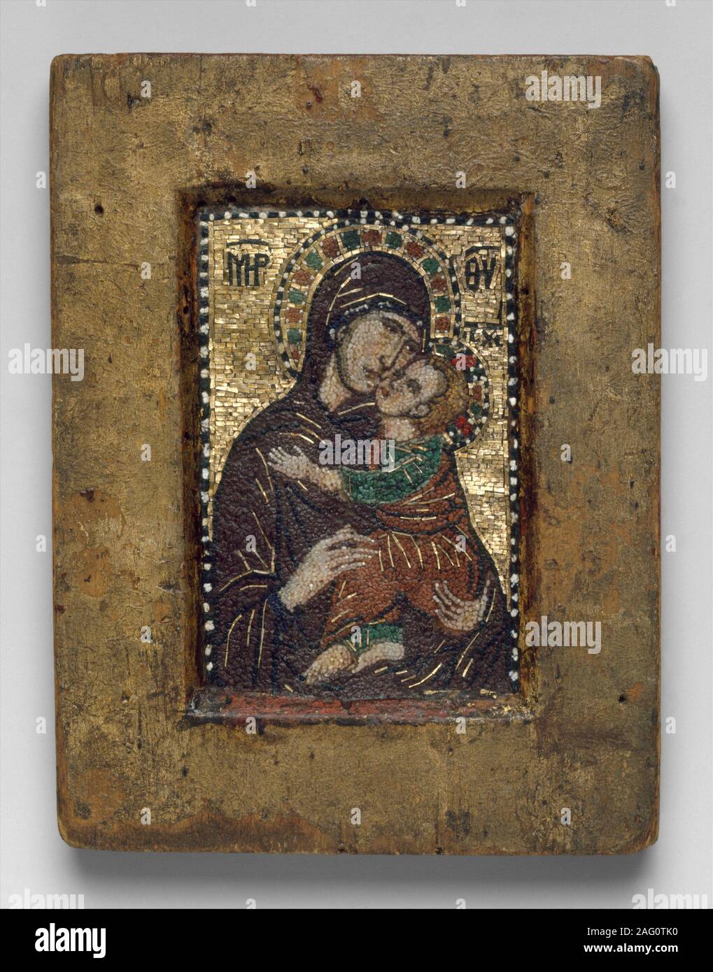 Tragbare Symbol mit der Jungfrau eleousa, Anfang 1300. Stockfoto