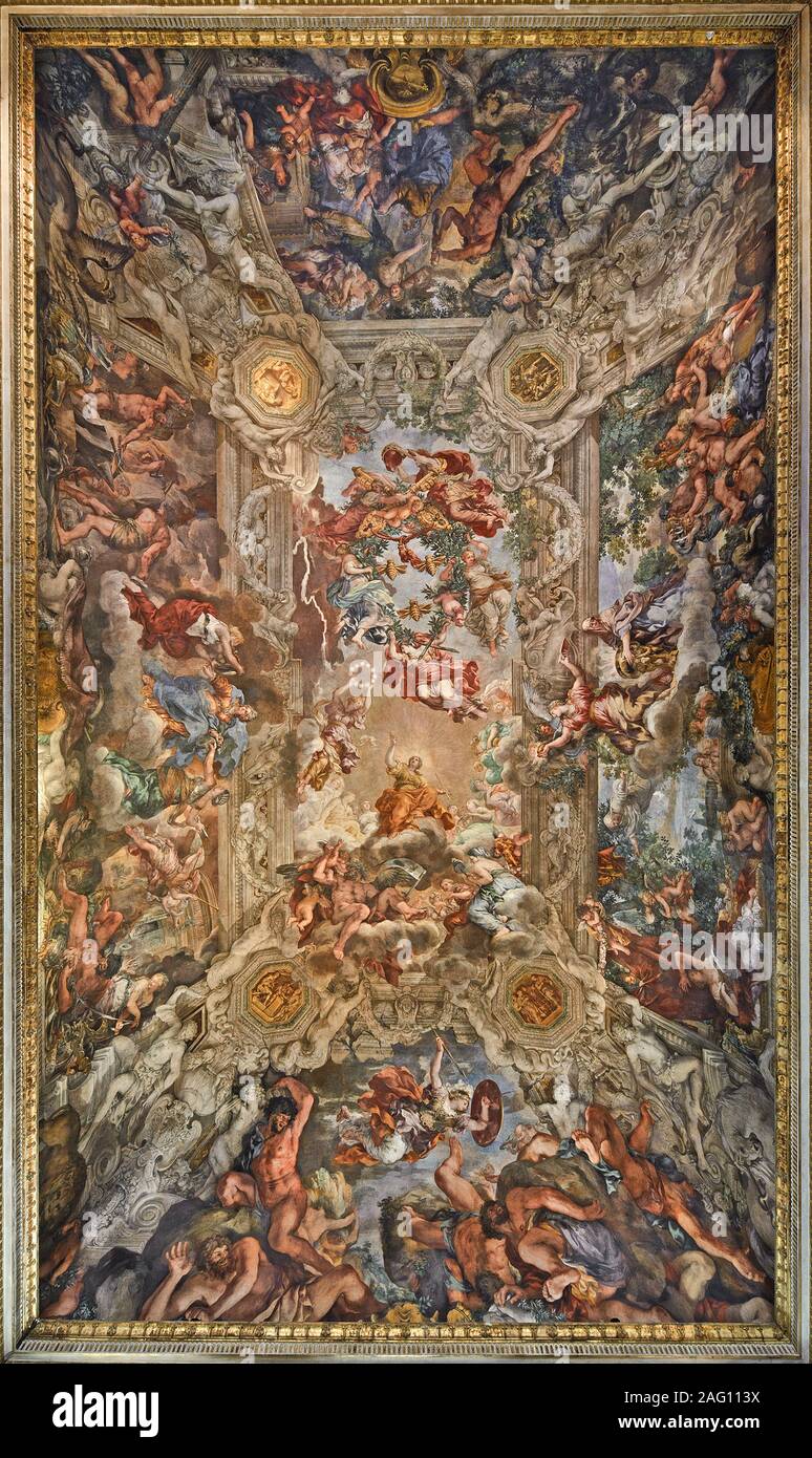 Der Triumph der göttlichen Vorsehung und der Erfüllung seiner Zwecke unter Papst Urban VIII., 1632-1639. In der Sammlung der Galleria Nazionale d'Arte Antica, Rom gefunden. Stockfoto
