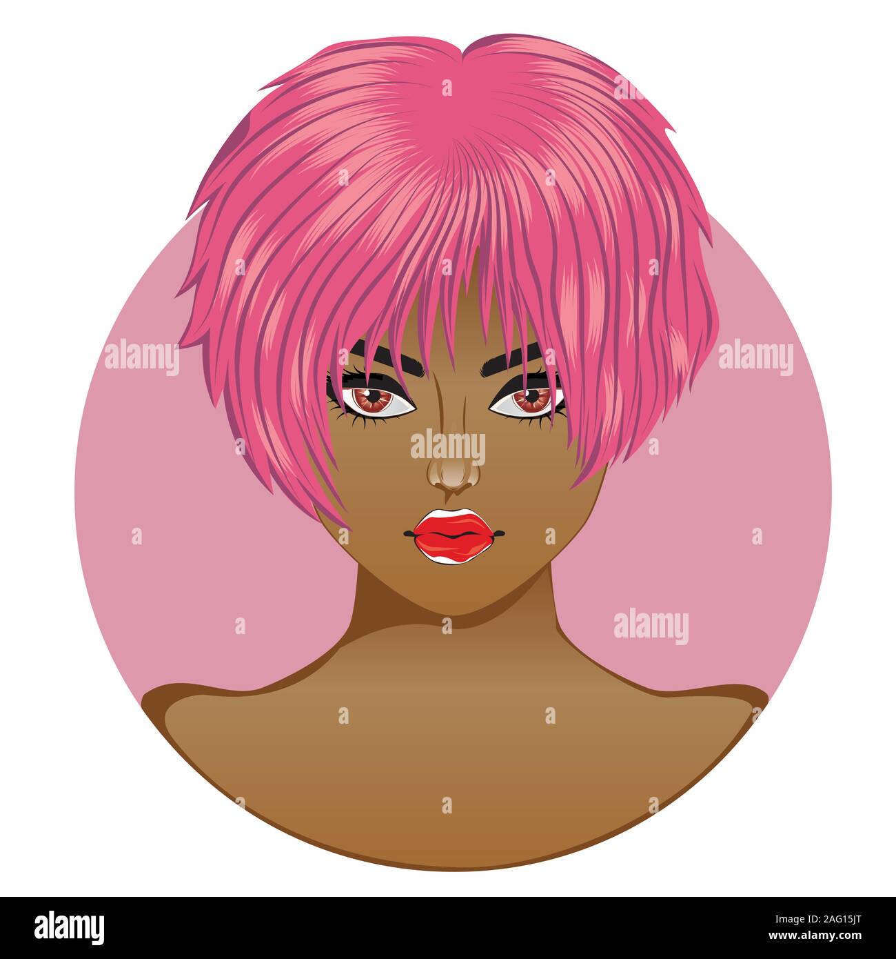 Frau mit kurzen Haaren Stil, rosa Färbung, avatar Design. Stock Vektor