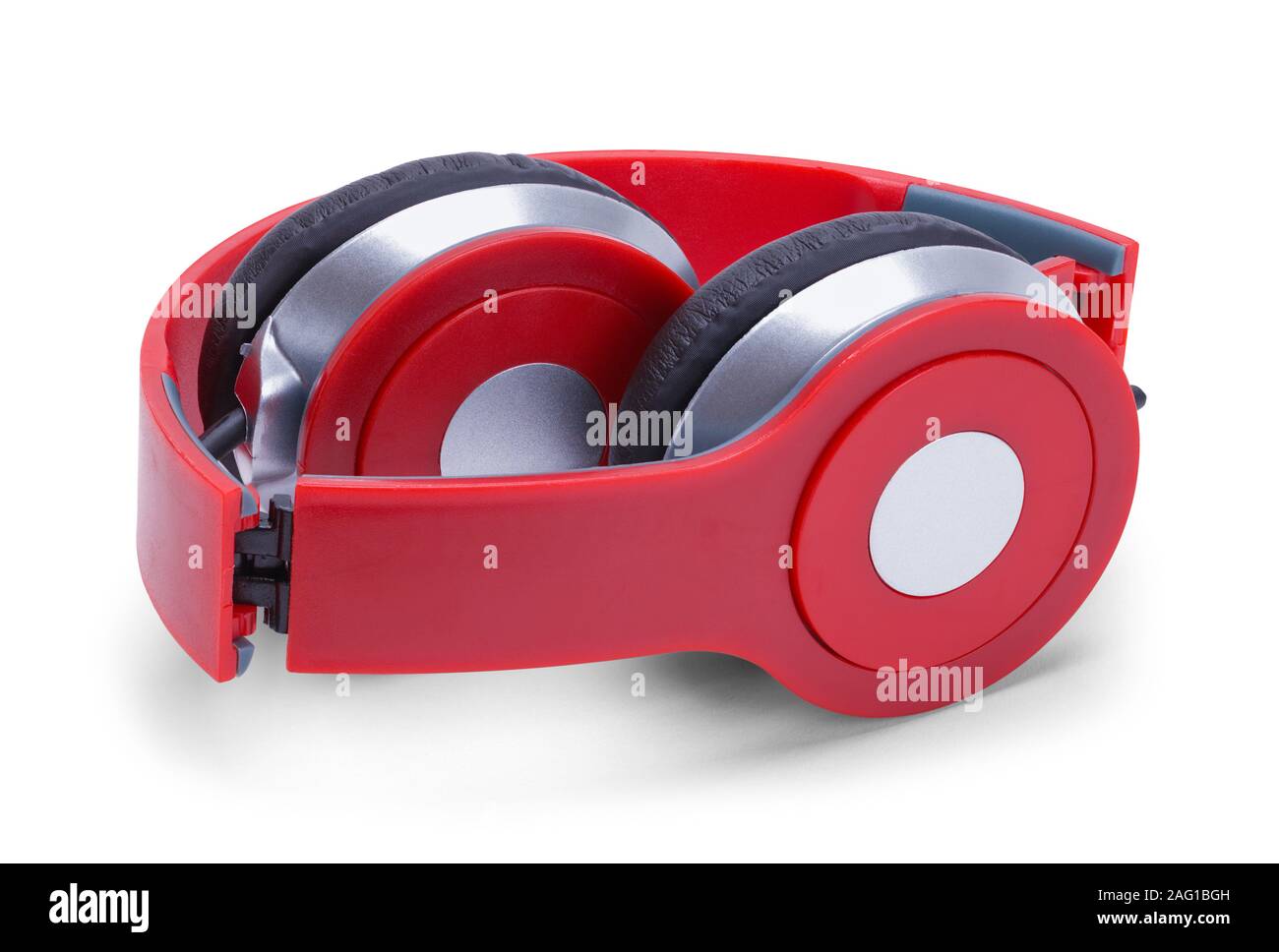 Red zusammenbrechenden Kopfhörer isoliert auf weißem Hintergrund. Stockfoto