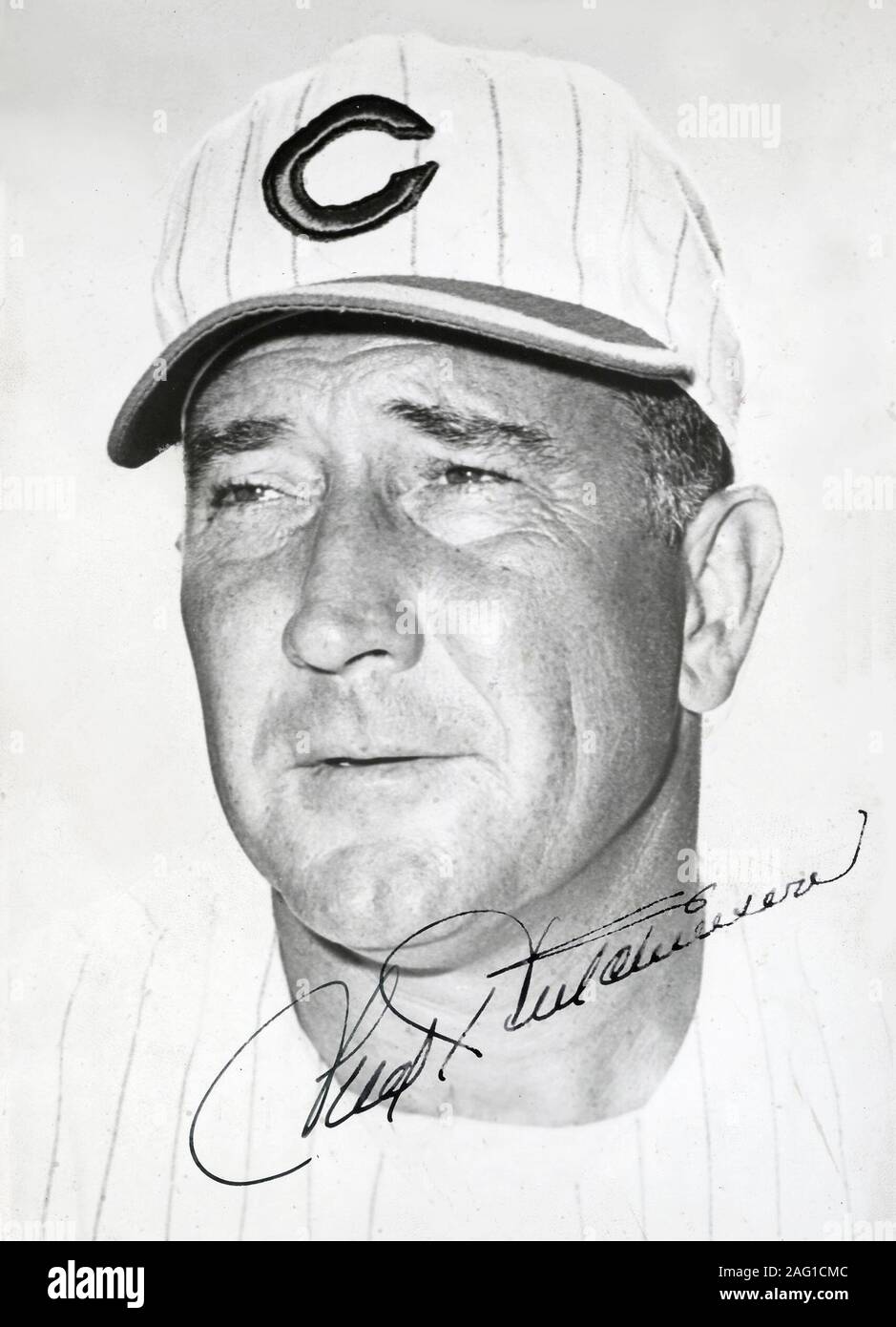 Vintage autographierte schwarz-weiß Foto von Fred Hutchinson wer war der Manager von den Cincinnati Reds in den 1960er Jahren. Stockfoto