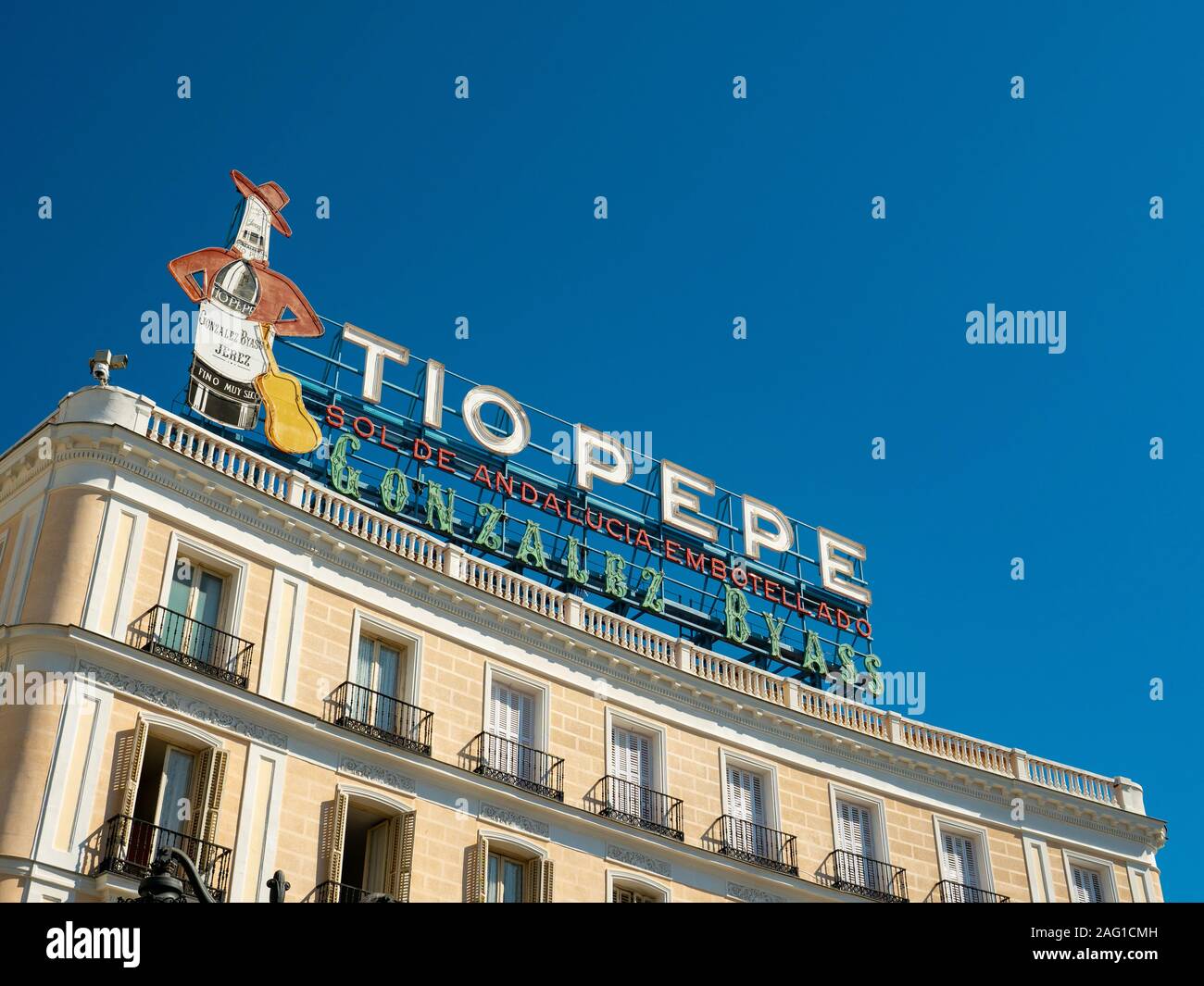 Tio Pepe Schild an der Puerta del Sol, Madrid, Spanien Stockfoto