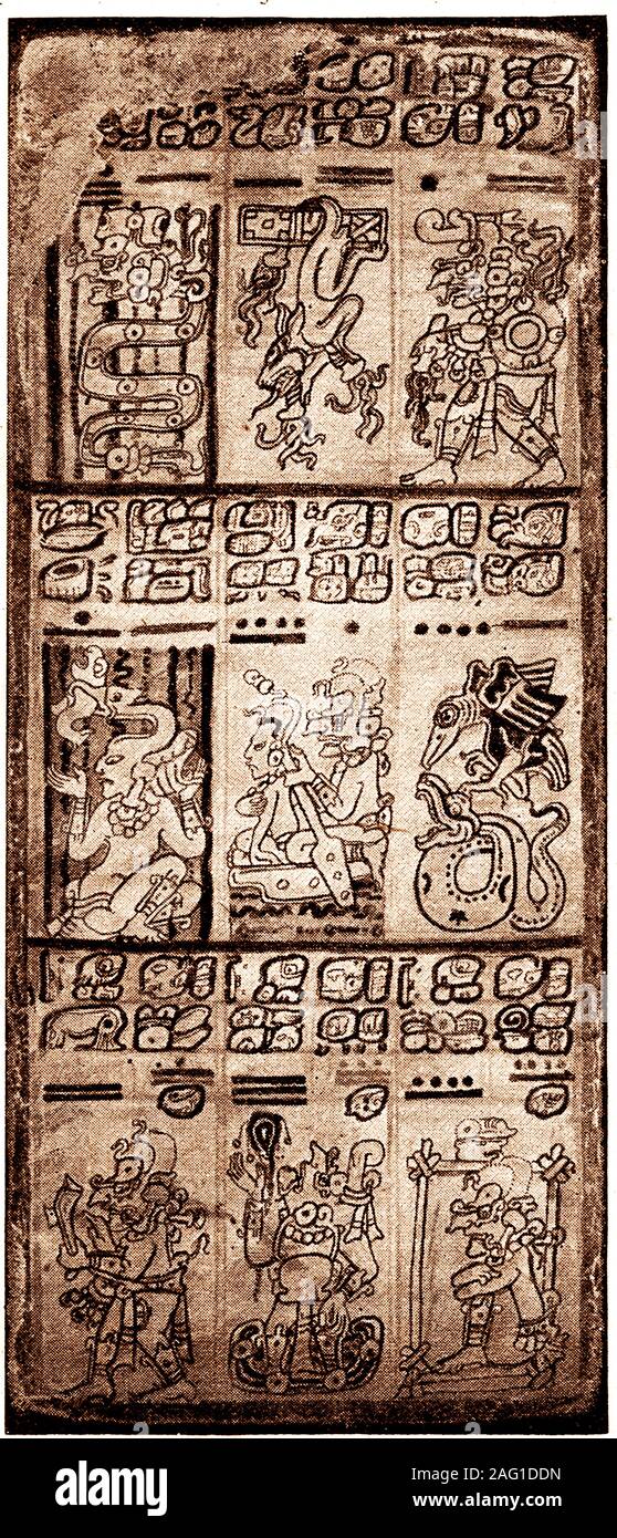 Ein 1909 Abbildung: Eine Seite aus dem Maya Dresden Manuskript (Codex), das älteste erhaltene Buch aus Amerika Stockfoto