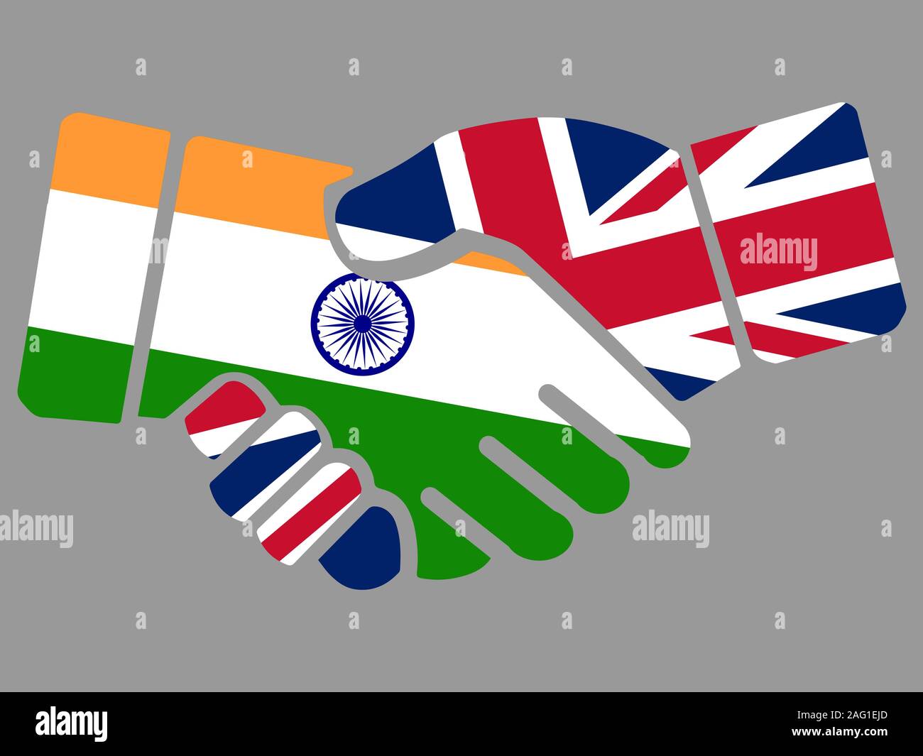 Großbritannien und Indien Flaggen Handshake Vektor Stock Vektor
