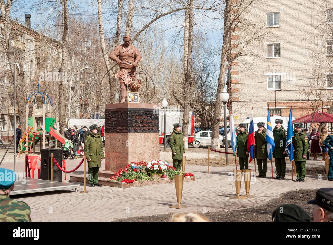 Treffen der Retter auf Unfall auf KKW Tschernobyl Stockfoto