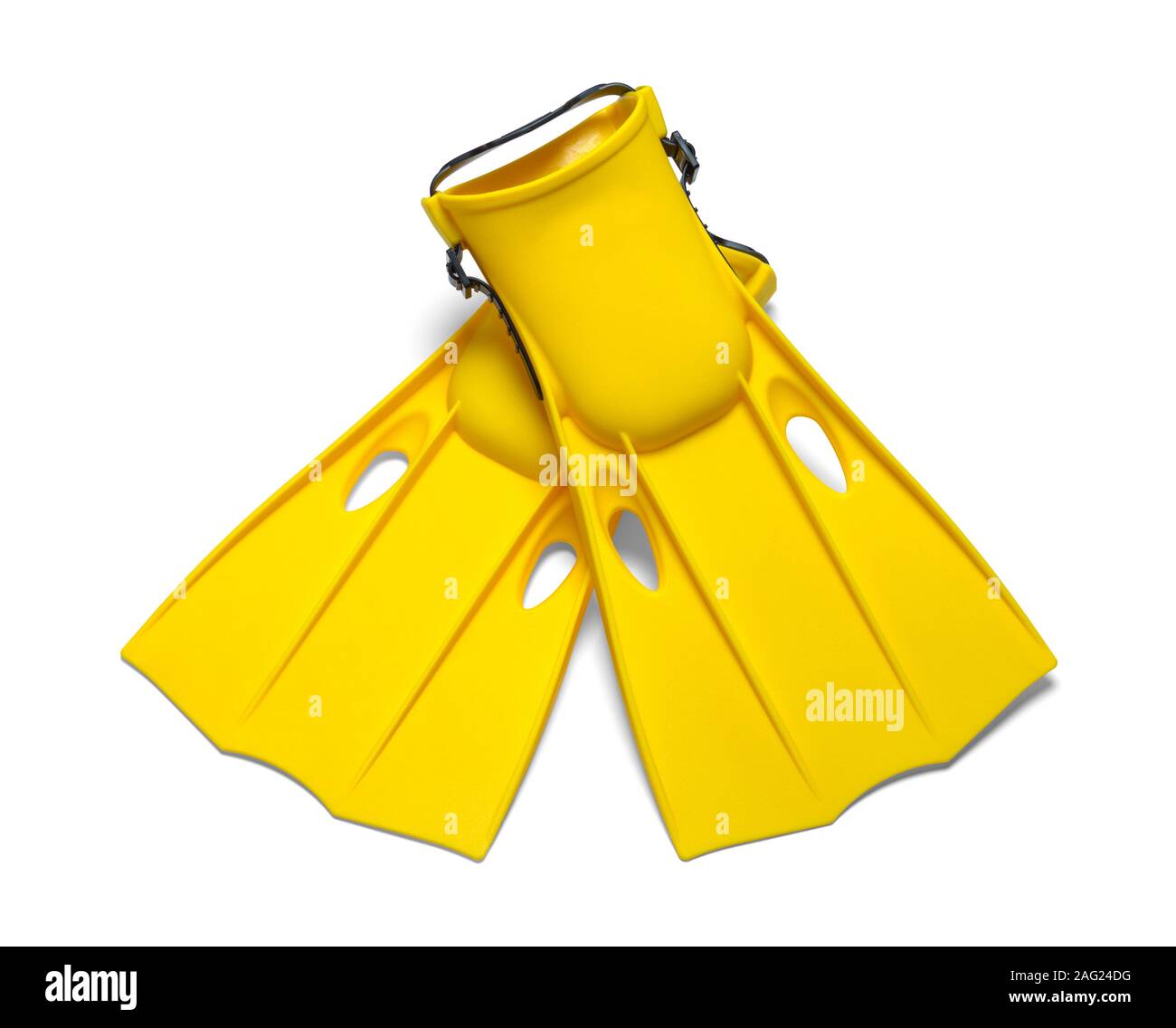 Zwei gelbe Schläger gekreuzt isoliert auf weißem Hintergrund. Stockfoto