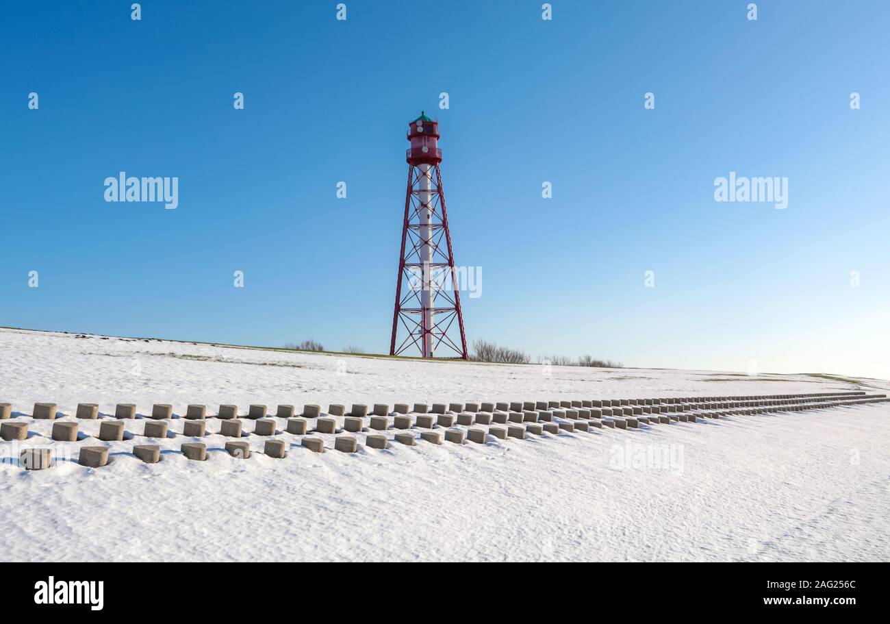 Leuchtturm in Althof, Ostfriesland, Deutschland. Stockfoto