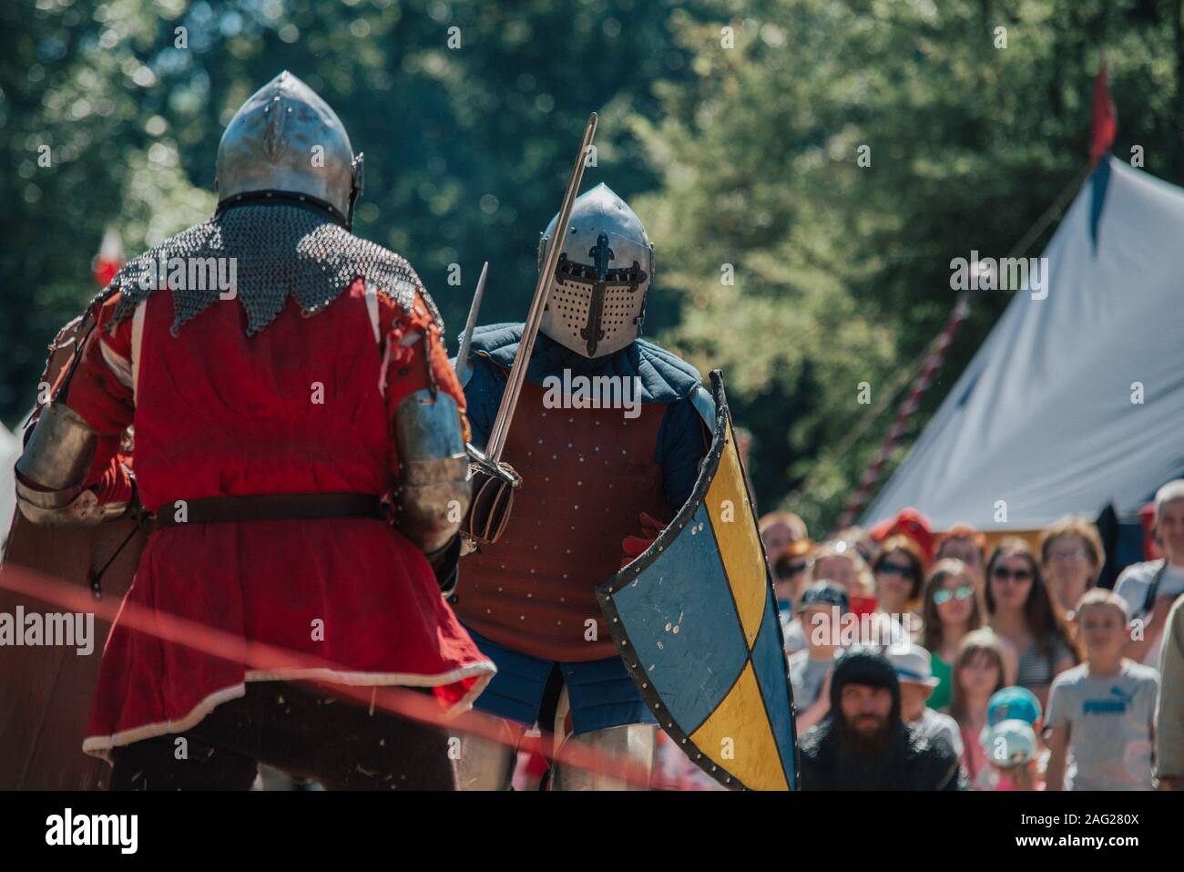 07/07/2018 Wojnowice, Polen, Turnier, Ritter' Match auf dem Schlachtfeld Stockfoto