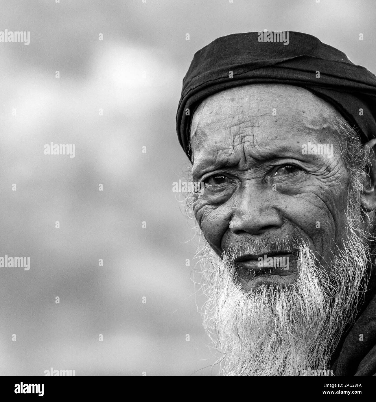 Alter Mann mit langem Bart, in Hoang Su Phi, Ha Giang Provinz, in der bergigen nordwestlichen Teil von Vietnam. Stockfoto