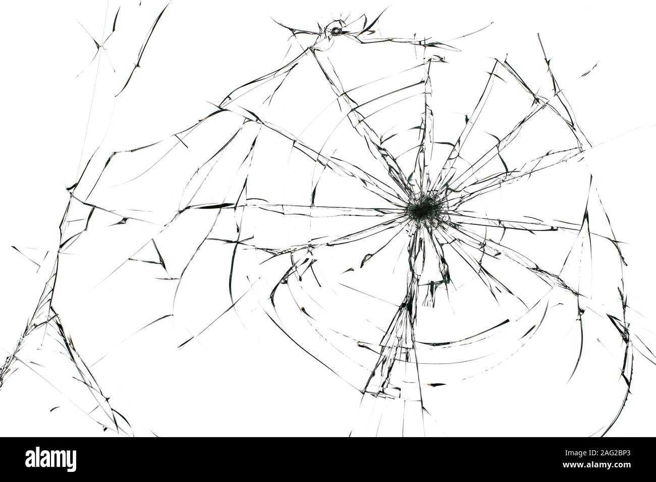 Loch von einer Kugel auf einem weißen Hintergrund Stockfoto