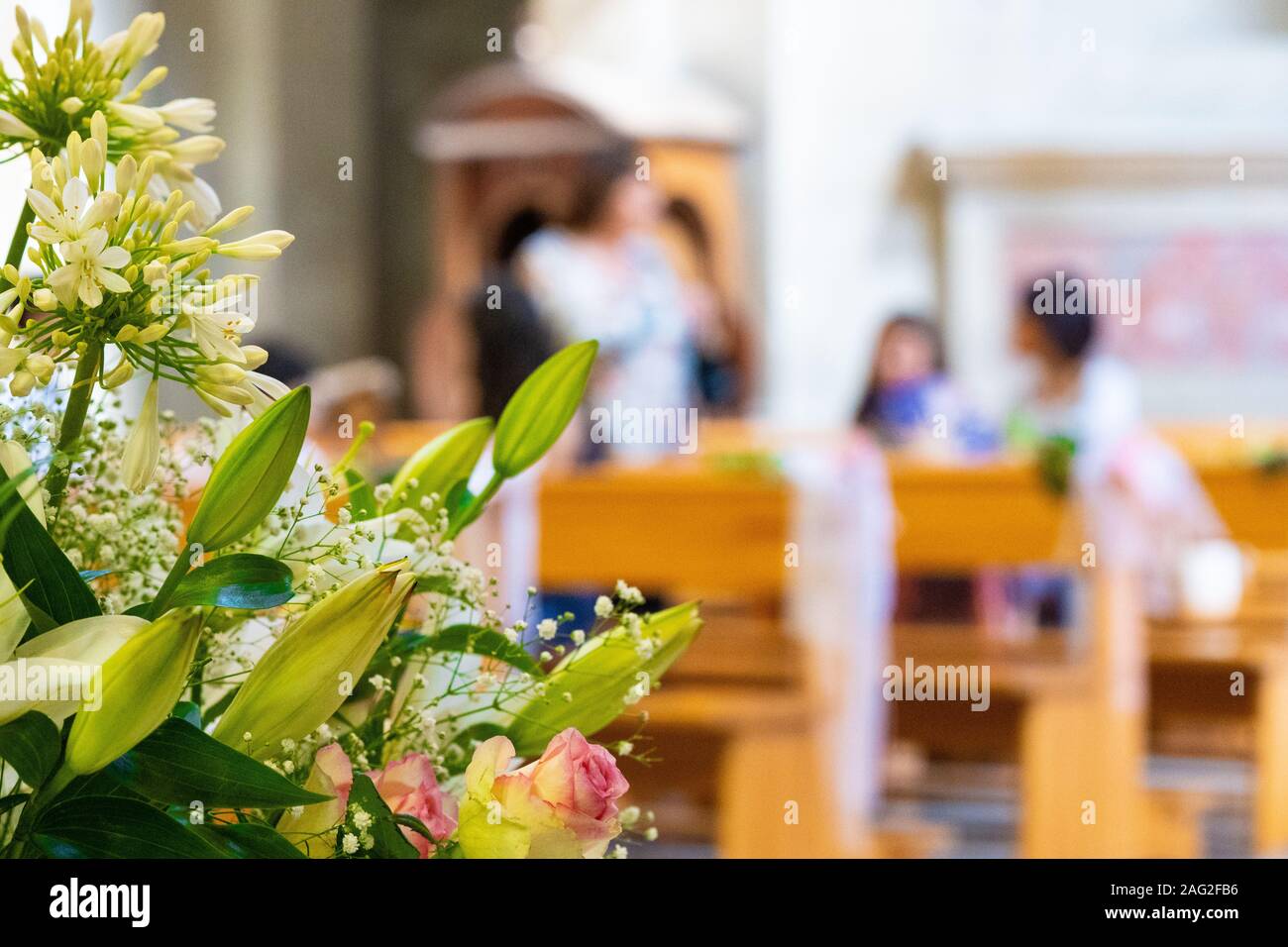 Blumen mit der liturgischen Feier Hintergrund, Gott, Religion, Zeremonie Stockfoto
