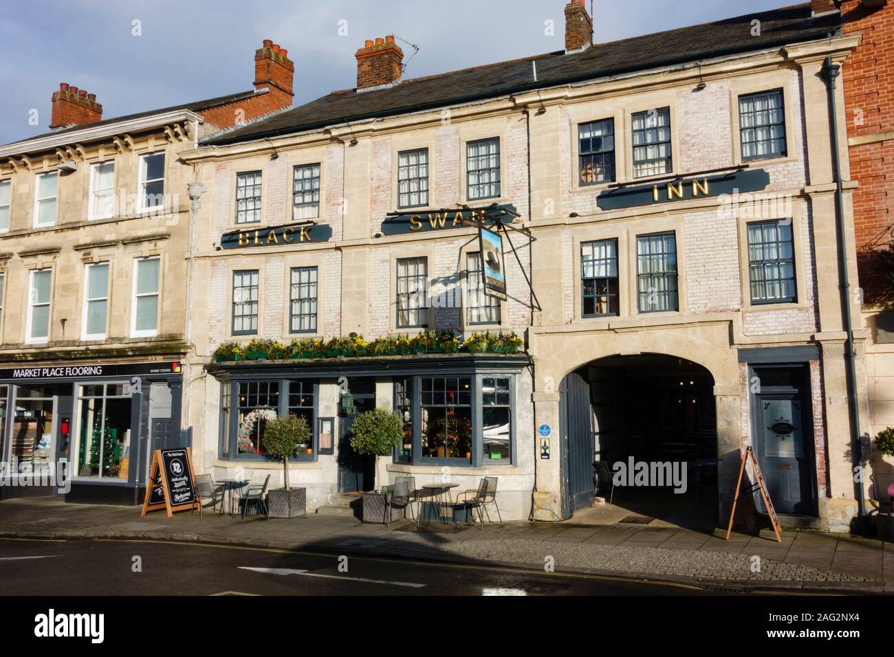 Die Black Swan Inn, Devizes, Wiltshire, England. Stockfoto