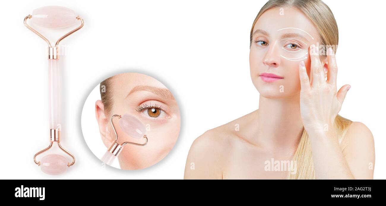 Anti-aging-Behandlung Falten unter den Augen mit Jade. Frau mit perfekter  Haut von Gesicht nach der Massage Stockfotografie - Alamy