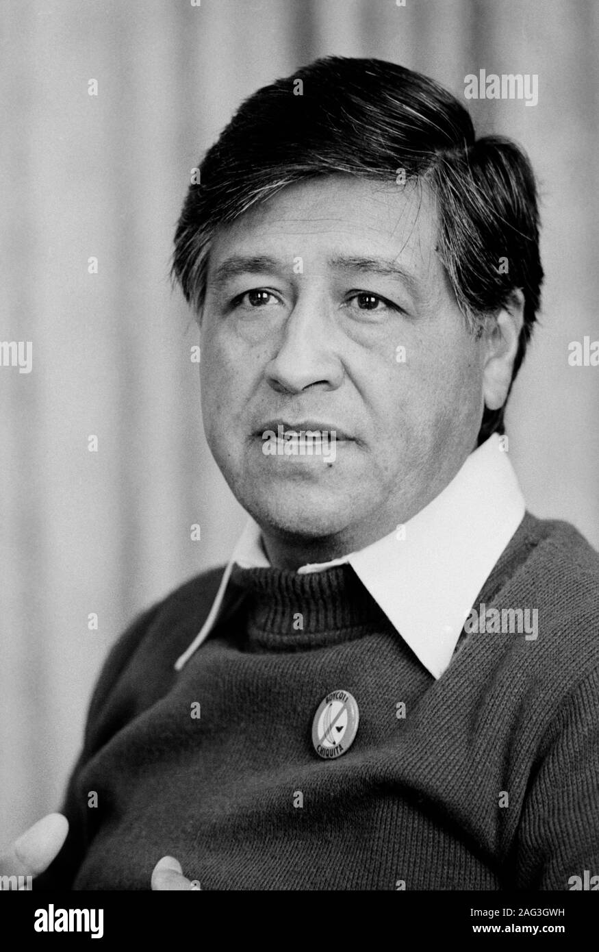 Cesar Chavez (1927-1993), der Führer und Bürgerrechtler, Kopf und Schultern Portrait, Fotografie von Marion S. Trikosko, April 1979 Stockfoto
