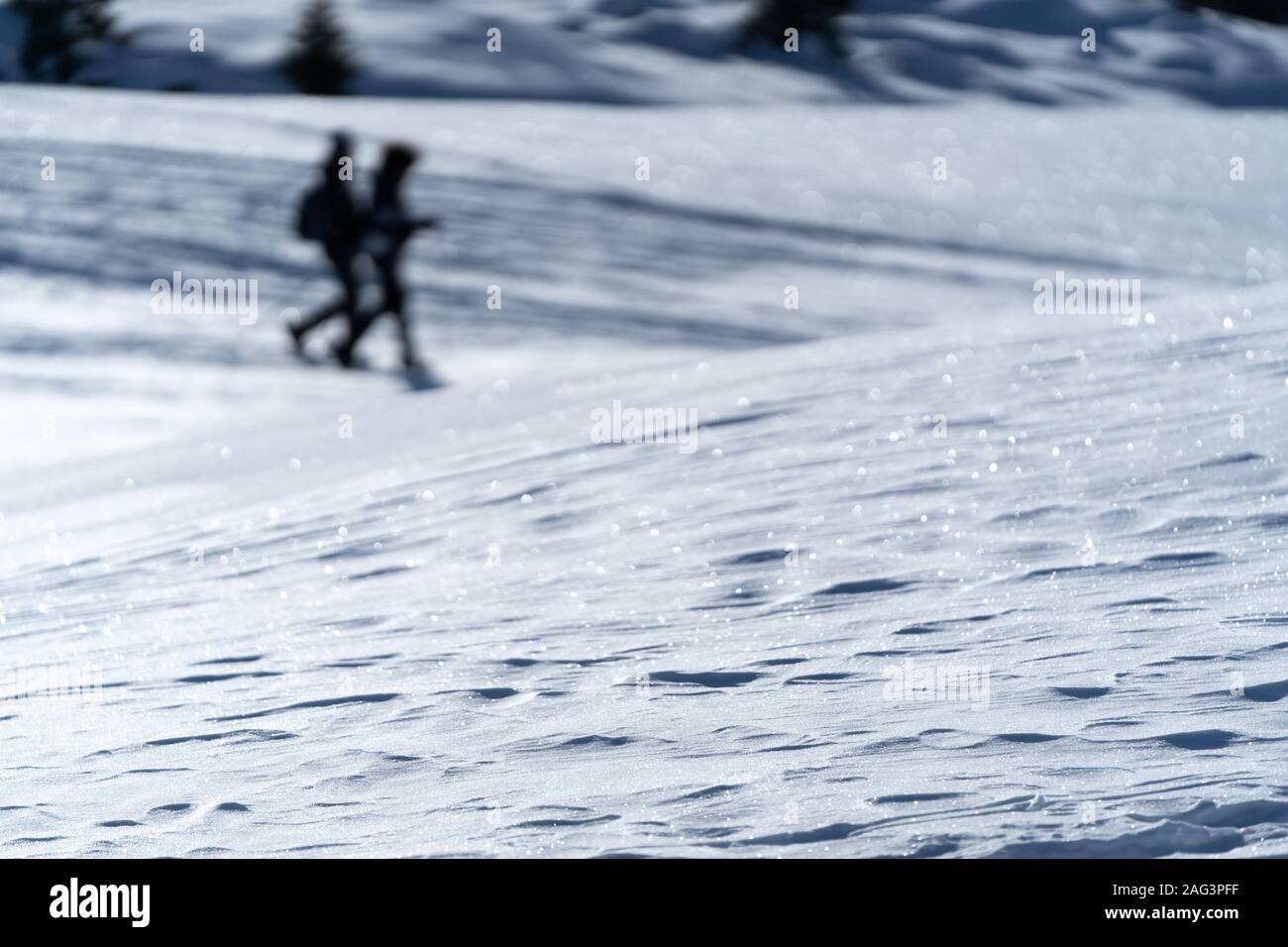 Menschen zu Fuß auf Schnee, Schneeschuhe, Winter, zwei Stockfoto