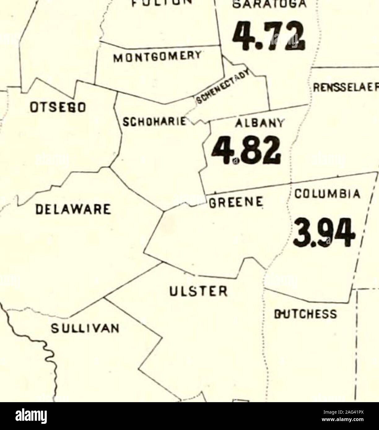 . Volkszählung des Staates New York für 1875. ICHEMUNSi^°*^^. In den Grafschaften. 1 Hamilton, 4" 4.83 Albany,? / 4,82 Warren, 4 tj 49 4,74 4,76 Monroe, Saratoga, 50 472 Niagara, bl 4.61 Essex, b2 4.48 Seneca, 53, 54 4,35 4,37 Orleans Yates, 55 4.14 Kolumbien, 56 3,94 OnUrio, 5./3.83 Livingston, 5&gt;" 3.57 Könige, 59 3.46 Karte Nr. 4. Stockfoto