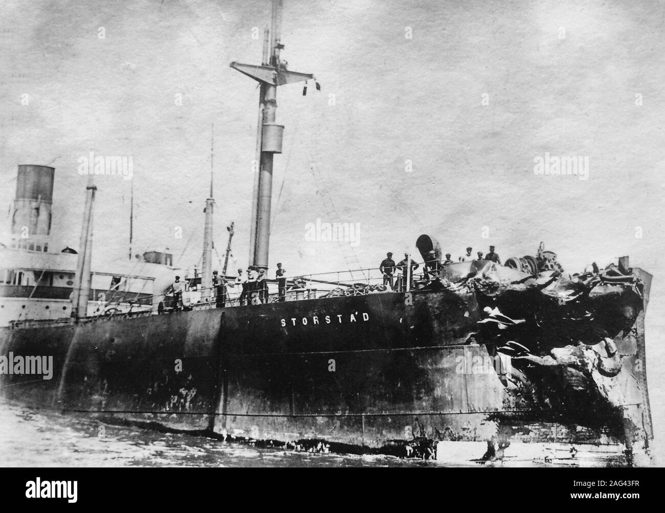 Schäden, die von der SS Storstad nach seinem Zusammenstoß mit der RMS Empress of Ireland Stockfoto