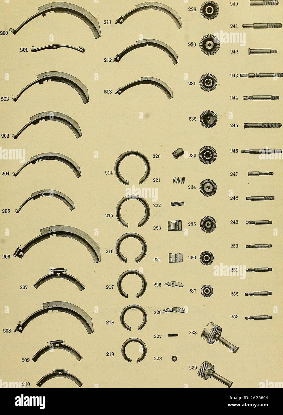 . Jahrhunderts Katalog der Lieferungen für Uhrmacher, Juweliere und verwandte Berufe. Bei der Bestellung von Wicklung Burs oder Fall SI für Uhrmacher, Juweliere und verwandte Berufe. 18-16 -14-8-6 - Ist CRESCENT.. 554 Des zwanzigsten Jahrhunderts Katalog der Liefert AMERICAN WALTHAM WATCH CO. S MATERIALIEN. Für 16!&gt;! iize, Silber, BiS. Fly Frühling, Dünn, für 16 Größe Silber bei 329. Med., 16? 330. Dick, 16 •^!!^-^!!!^ [!!!!!!!!![! 331. Catcll Feder, Dünn, für 16 Größe Stammzellen Wind Silber bei 332. Med., 16? ? .^ 333. Dick, 16? • • • •? [] [] [.]. 334 silberne Krone, für 16 Größe Silber bei 33,5. Gold 16 336. Silber Penda Stockfoto