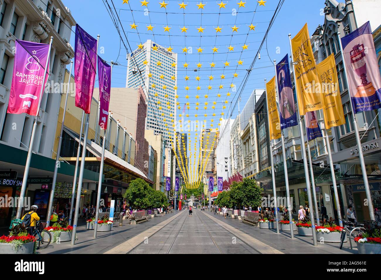 Weihnachtsschmuck an der Bourke Street, Melbourne, Australien Stockfoto