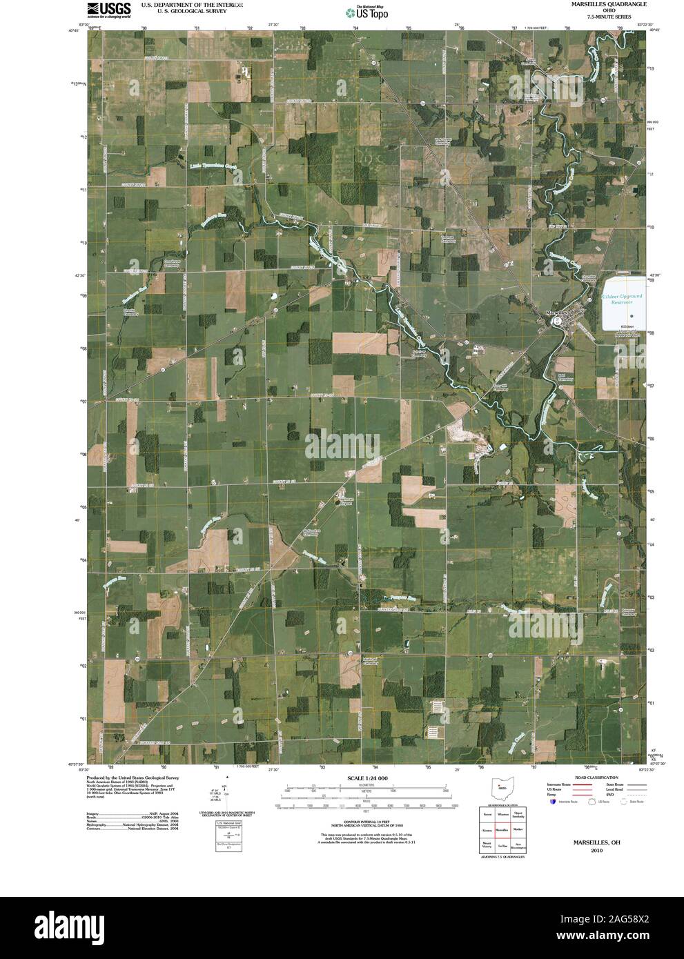 USGS TOPO Karte Ohio OH Marseille 20100809 TM Wiederherstellung Stockfoto