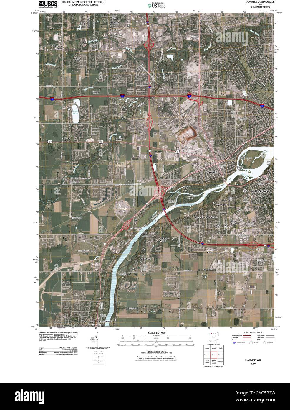 USGS TOPO Karte Ohio OH Maumee 20100803 TM Wiederherstellung Stockfoto