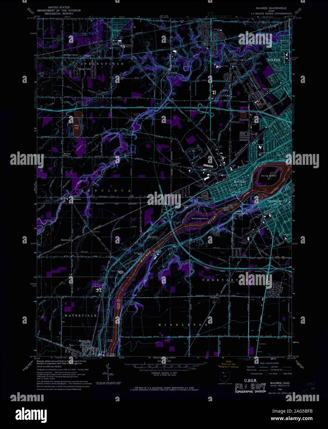 USGS TOPO Karte Ohio OH Maumee 227769 1964 24000 invertiert Wiederherstellung Stockfoto