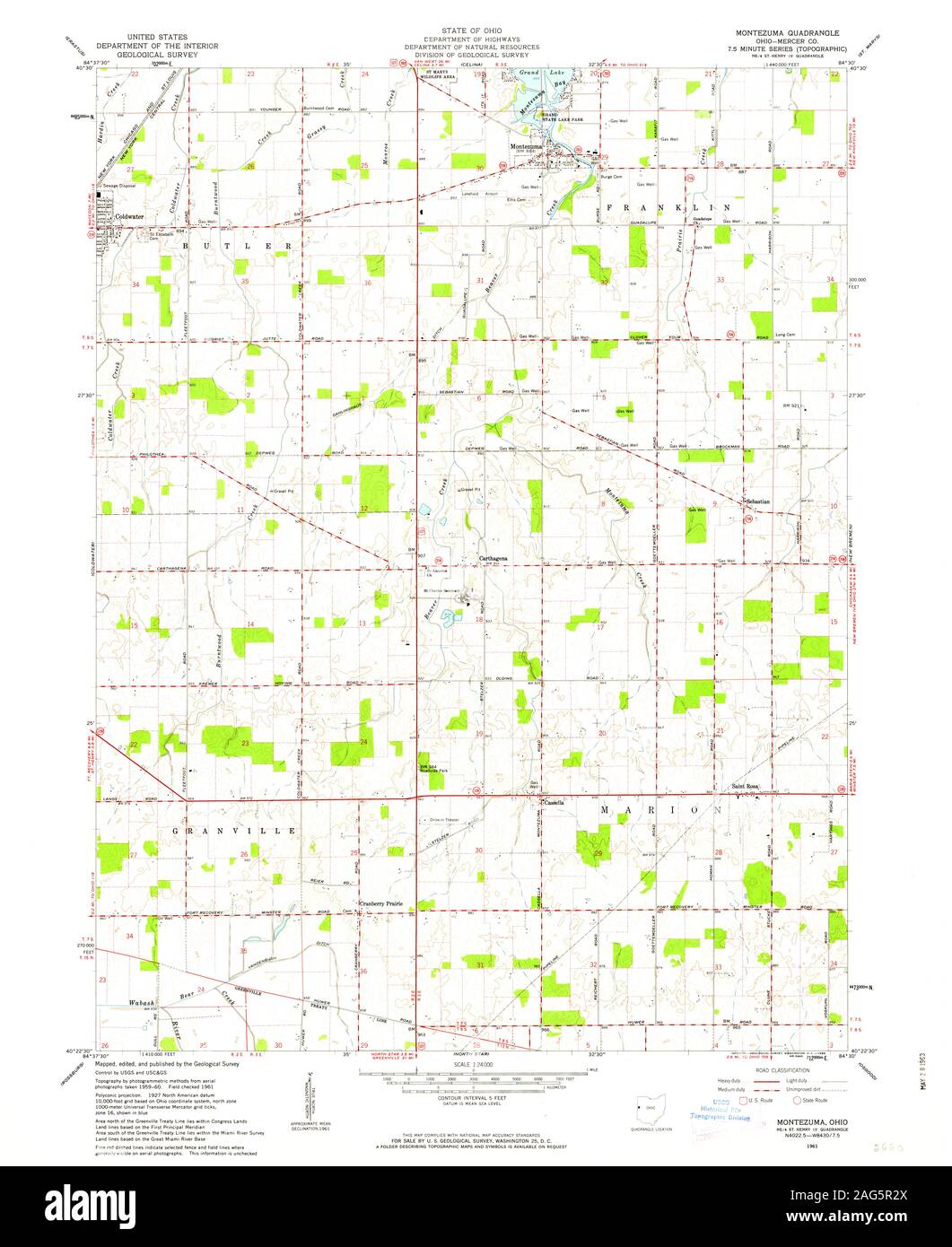 USGS TOPO Karte Ohio OH Montezuma 227932 1961 24000 Wiederherstellung Stockfoto