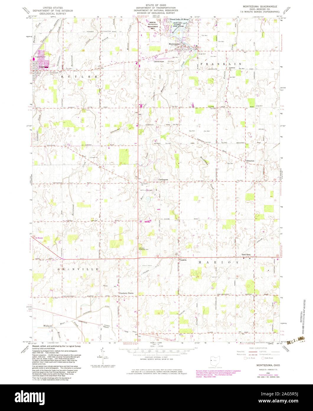 USGS TOPO Karte Ohio OH Montezuma 227934 1961 24000 Wiederherstellung Stockfoto
